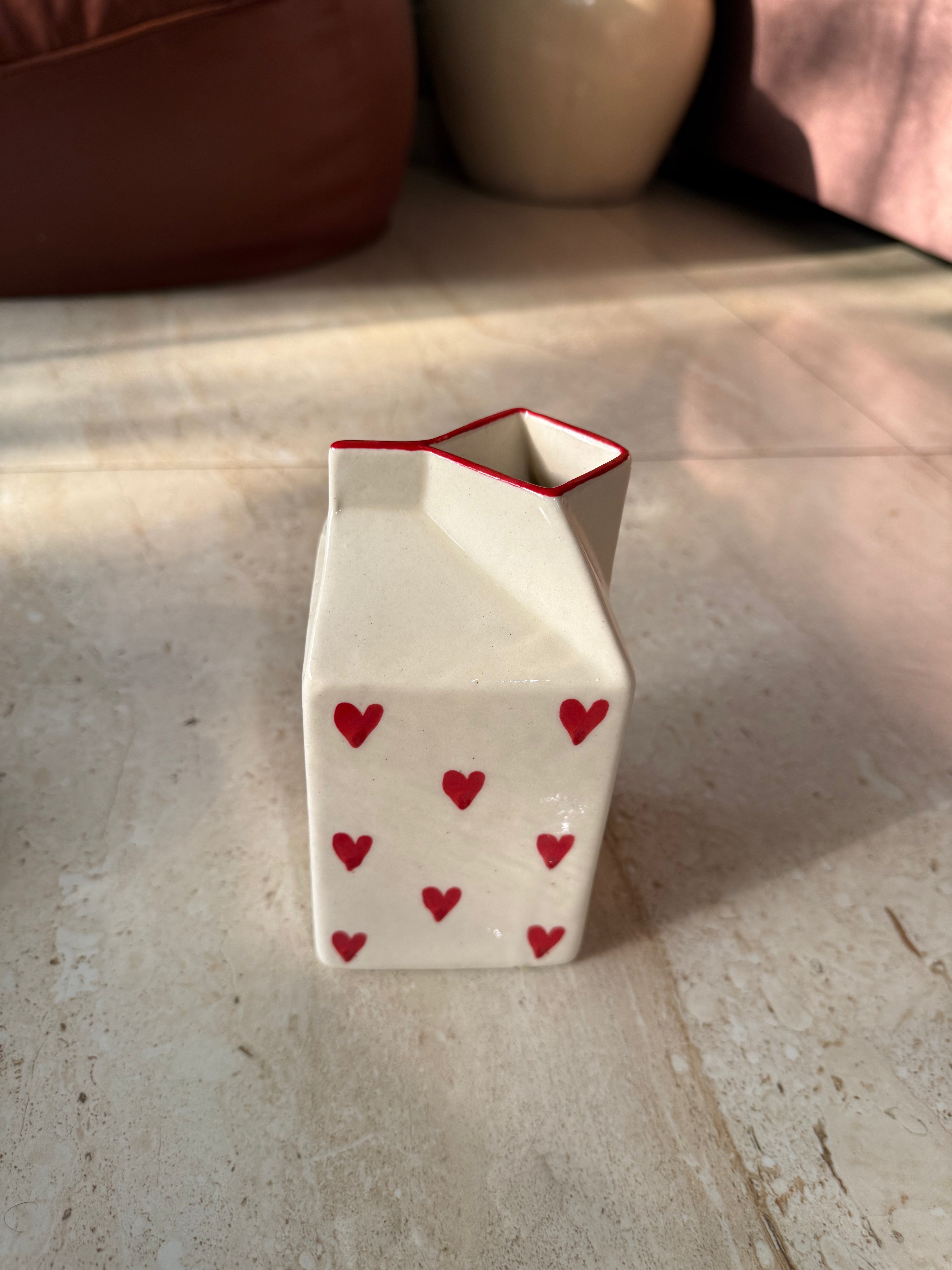 Ceramic Milk Vase Carton with hearts