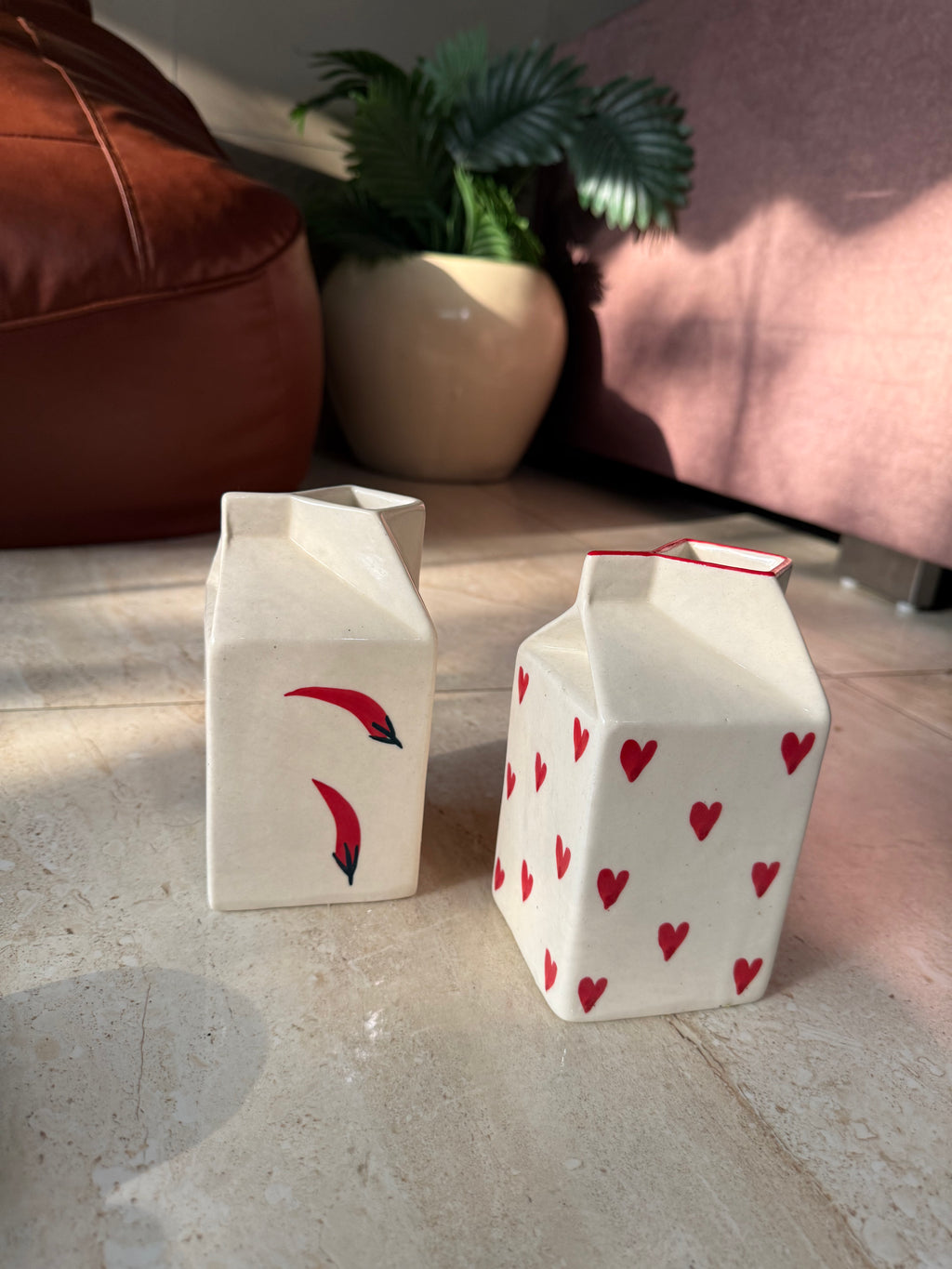 Ceramic Milk carton vase with chillis
