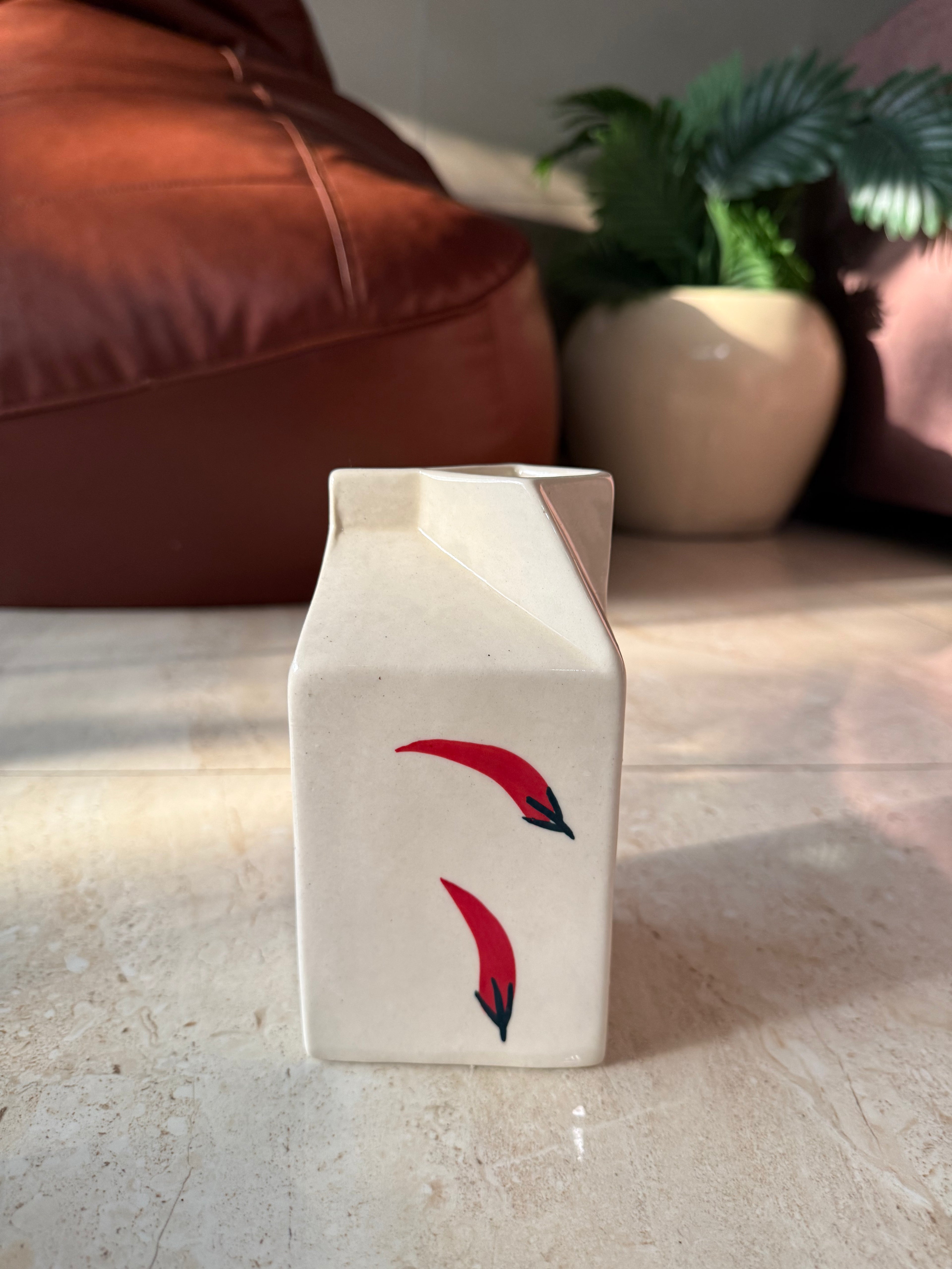 Ceramic Milk carton vase with chillis