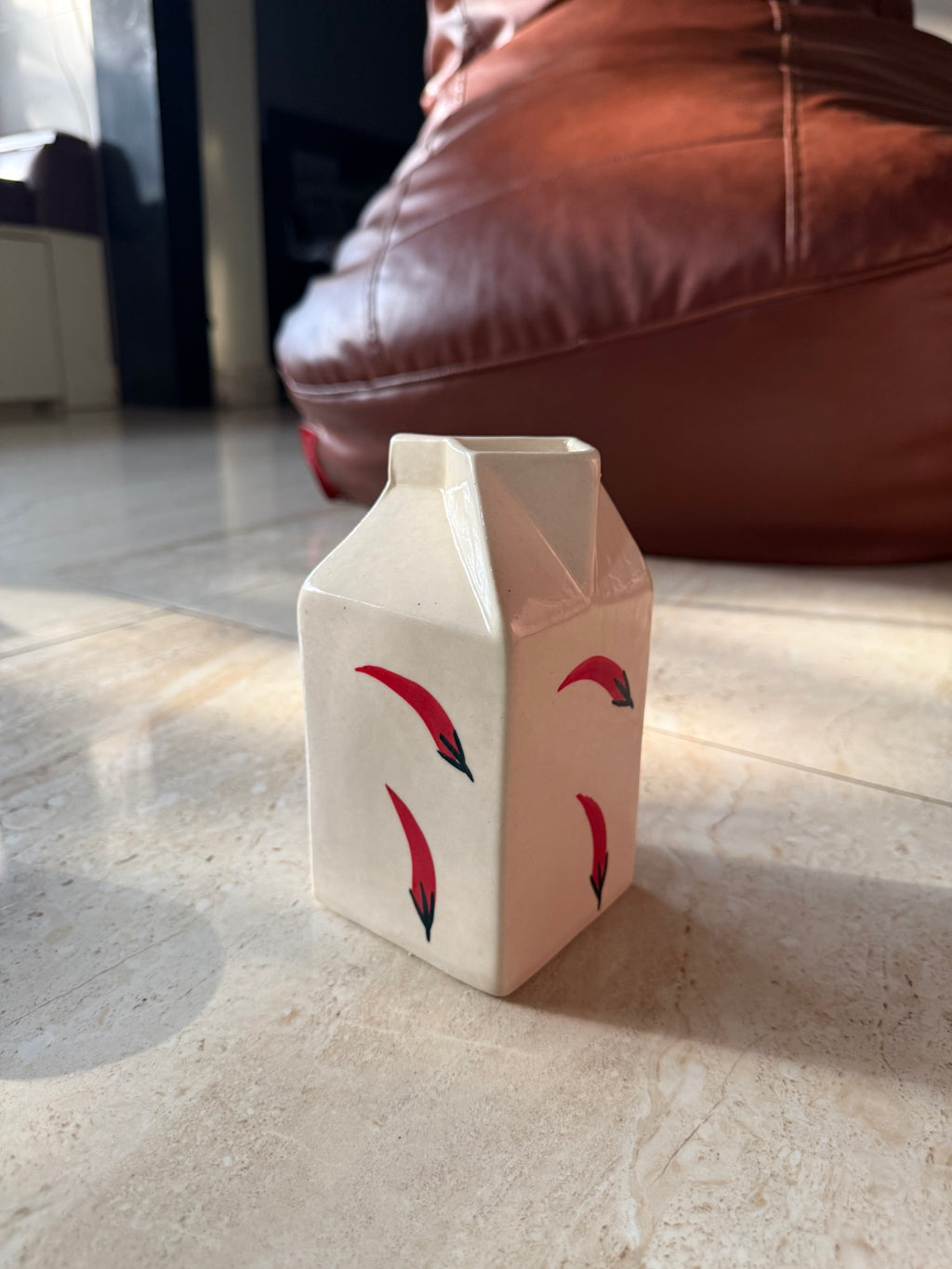 Ceramic Milk carton vase with chillis