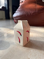 Ceramic Milk carton vase with chillis