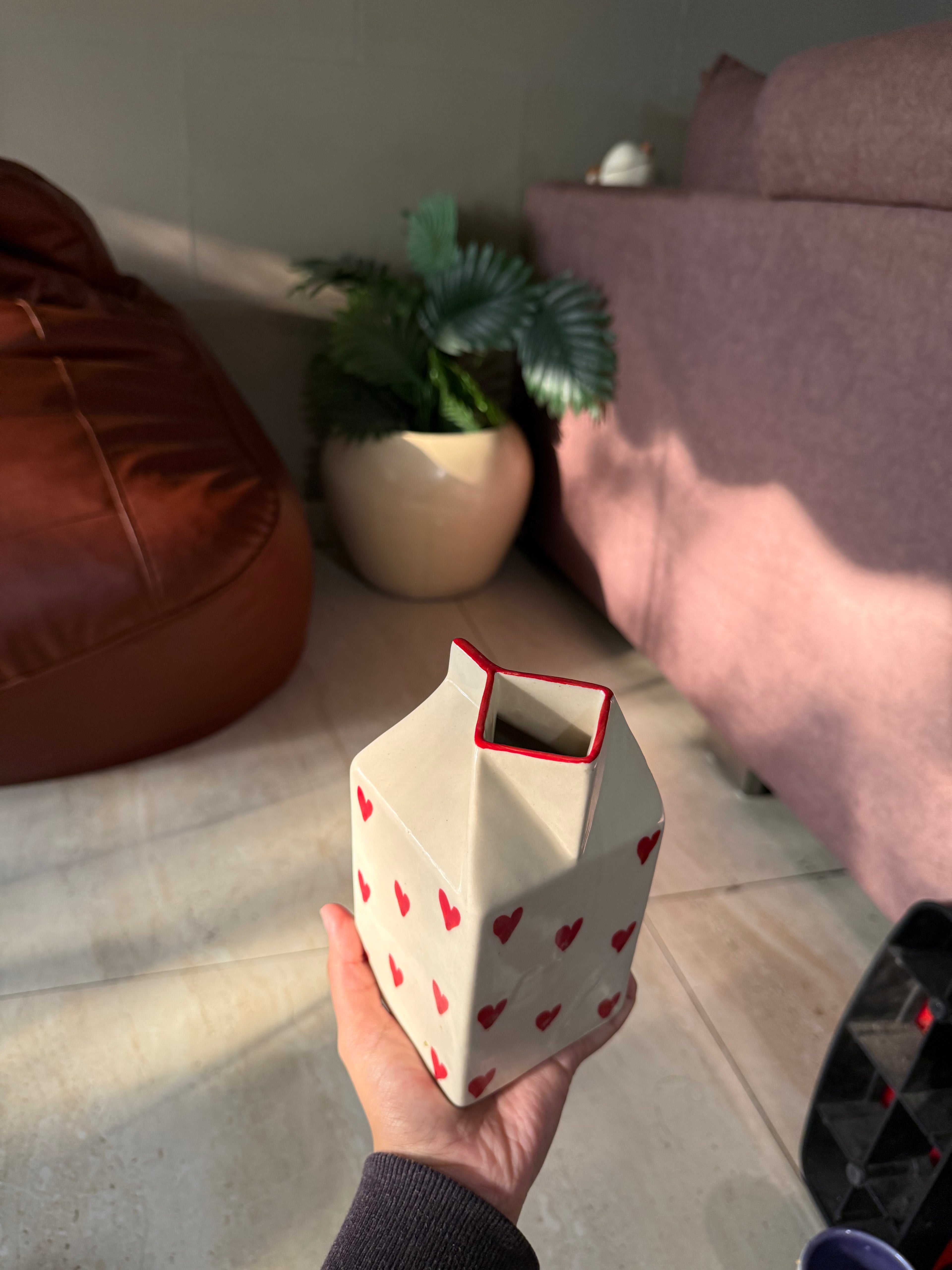 Ceramic Milk Vase Carton with hearts