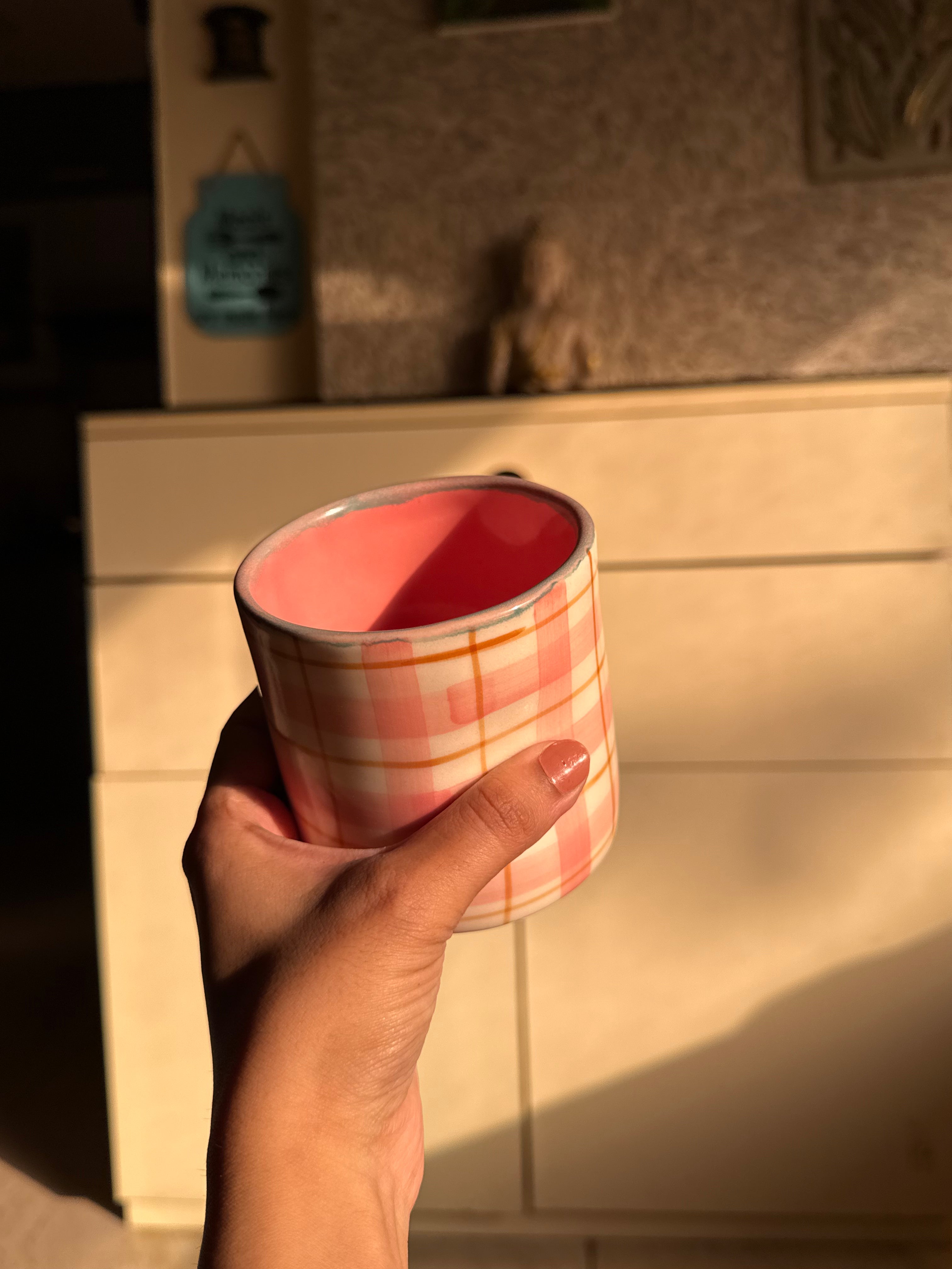 Pink Checks Glasses (Pack of 2) | Beautiful Ceramic Glass
