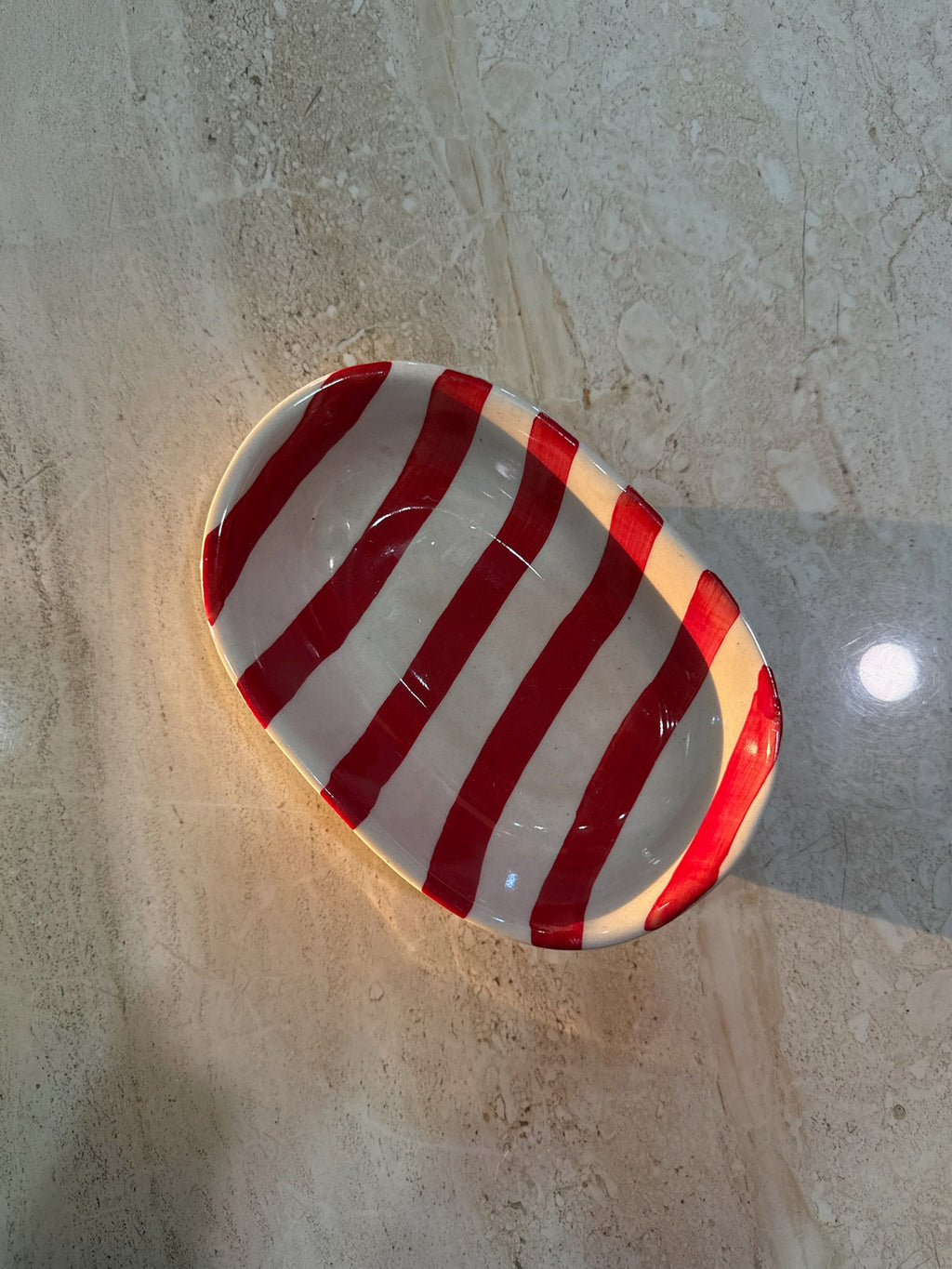 Red Stripes Oval Bowl