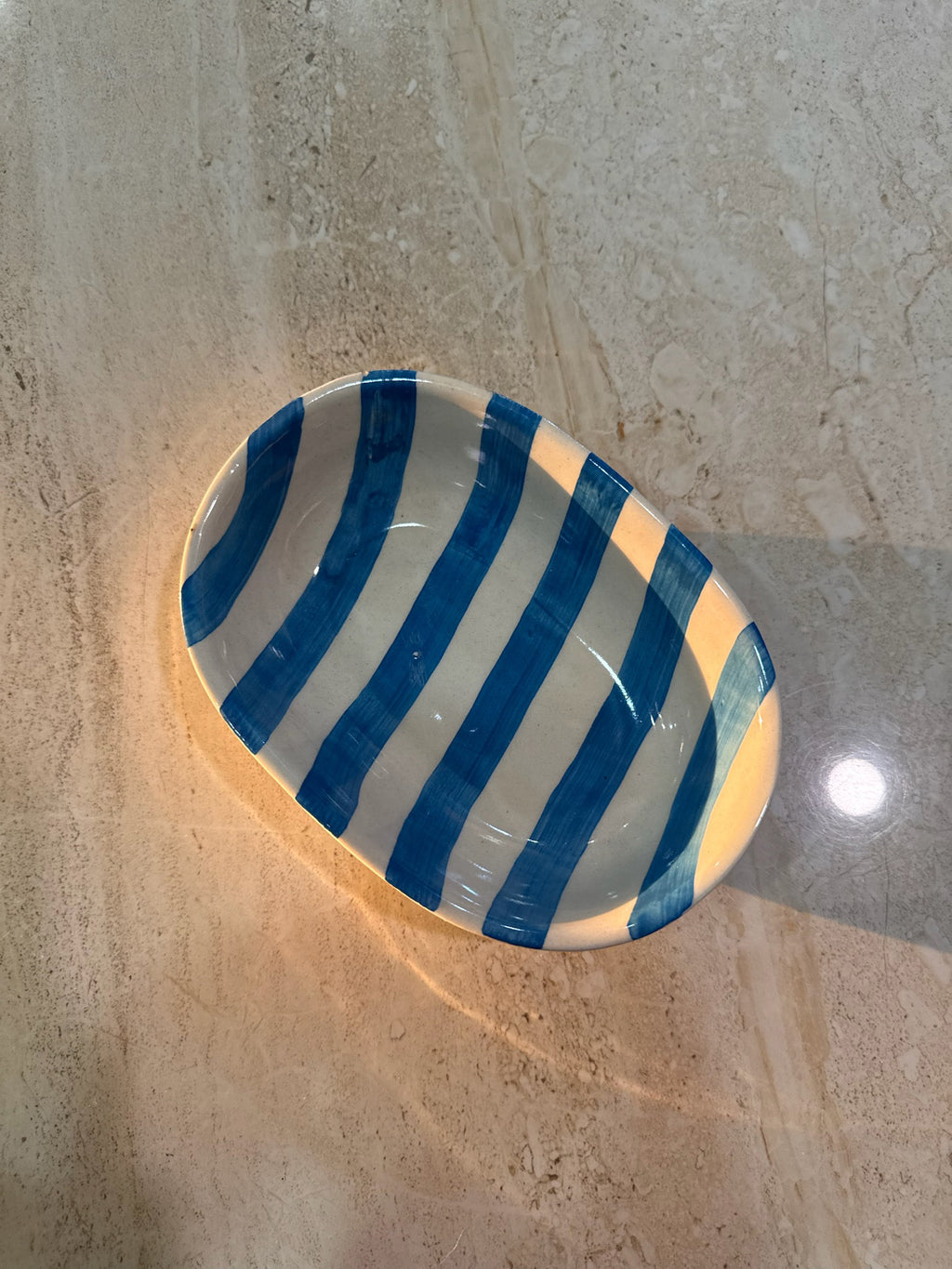 Blue Stripes Oval Bowl