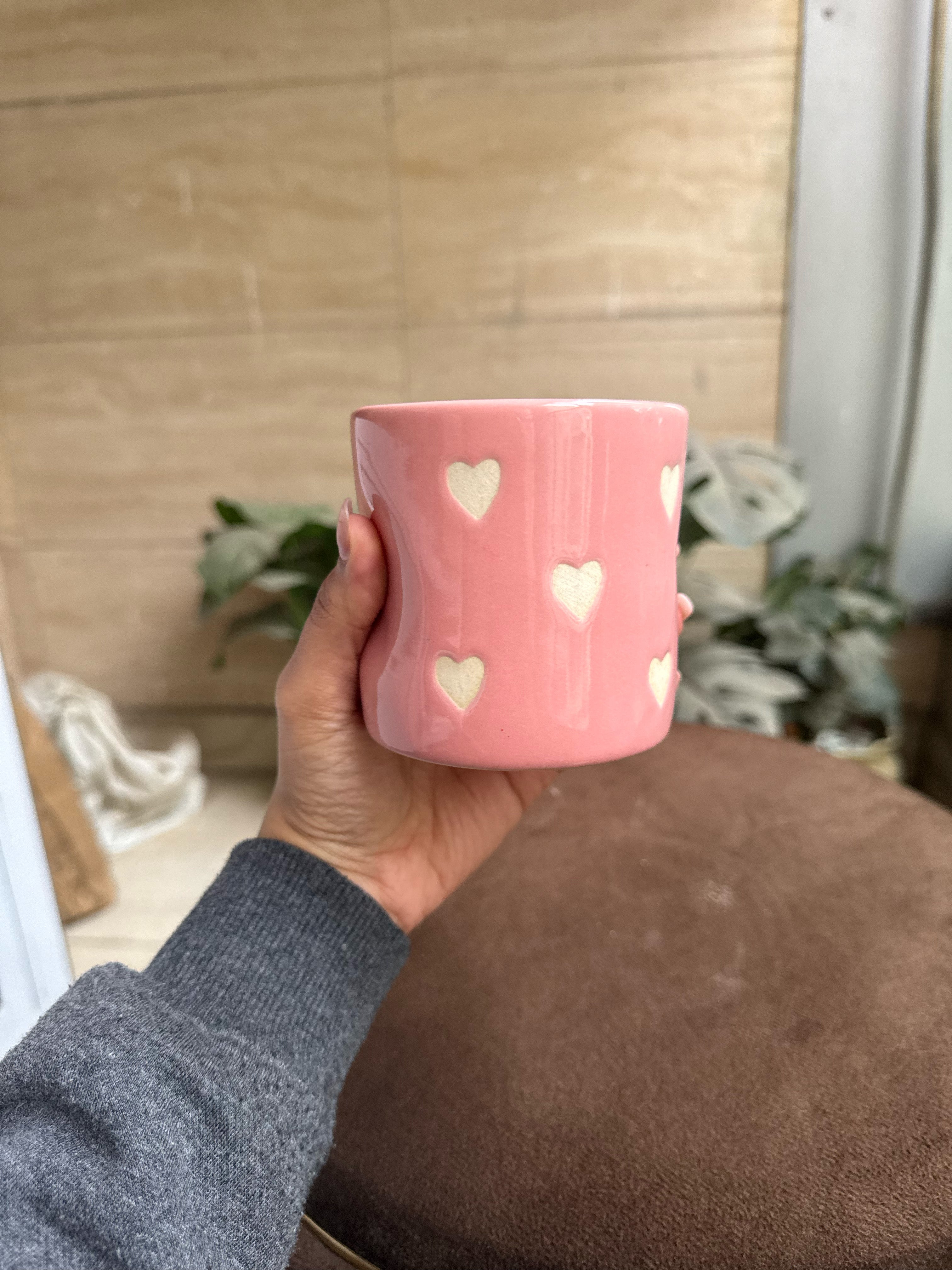 Pink Hearts Glass