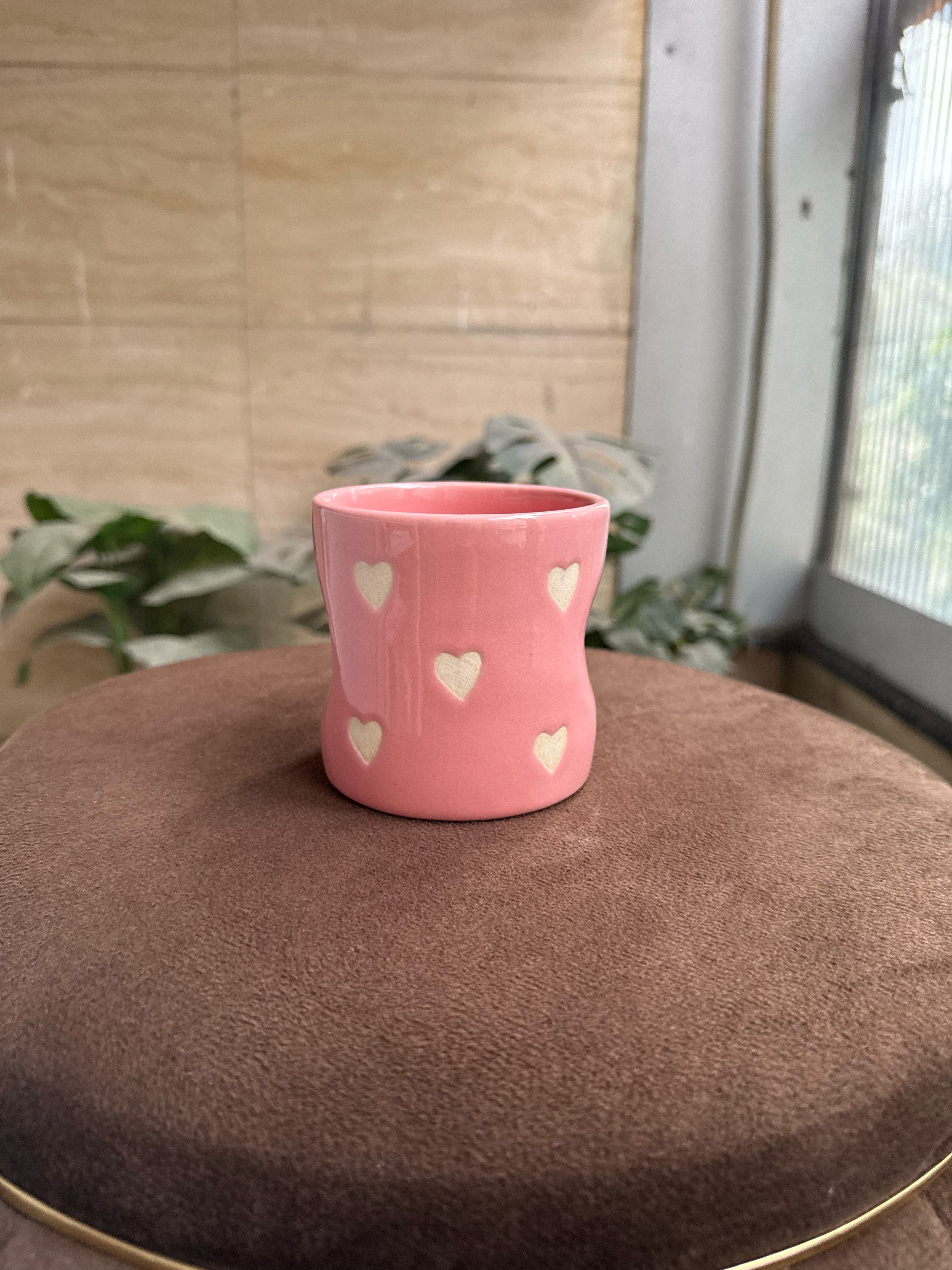 Pink Hearts Glass