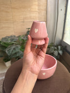 Pink Matcha Bowl with White hearts