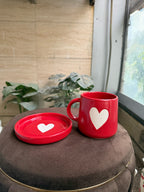 Red Heart Mug and Saucer