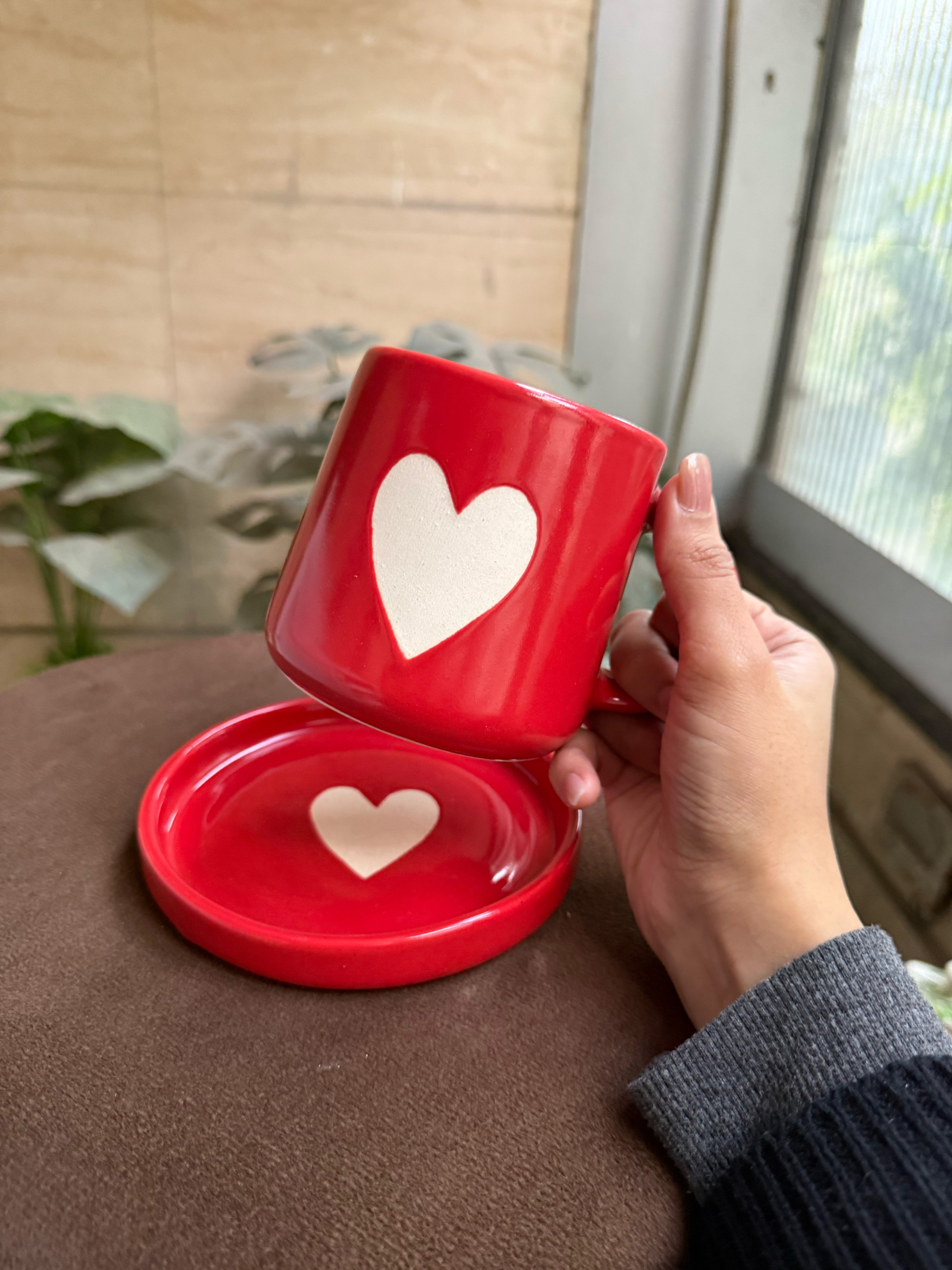 Red Heart Mug and Saucer