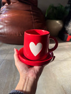 Red Heart Mug and Saucer