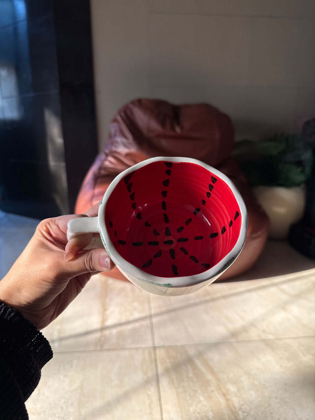Watermelon inside soup bowl
