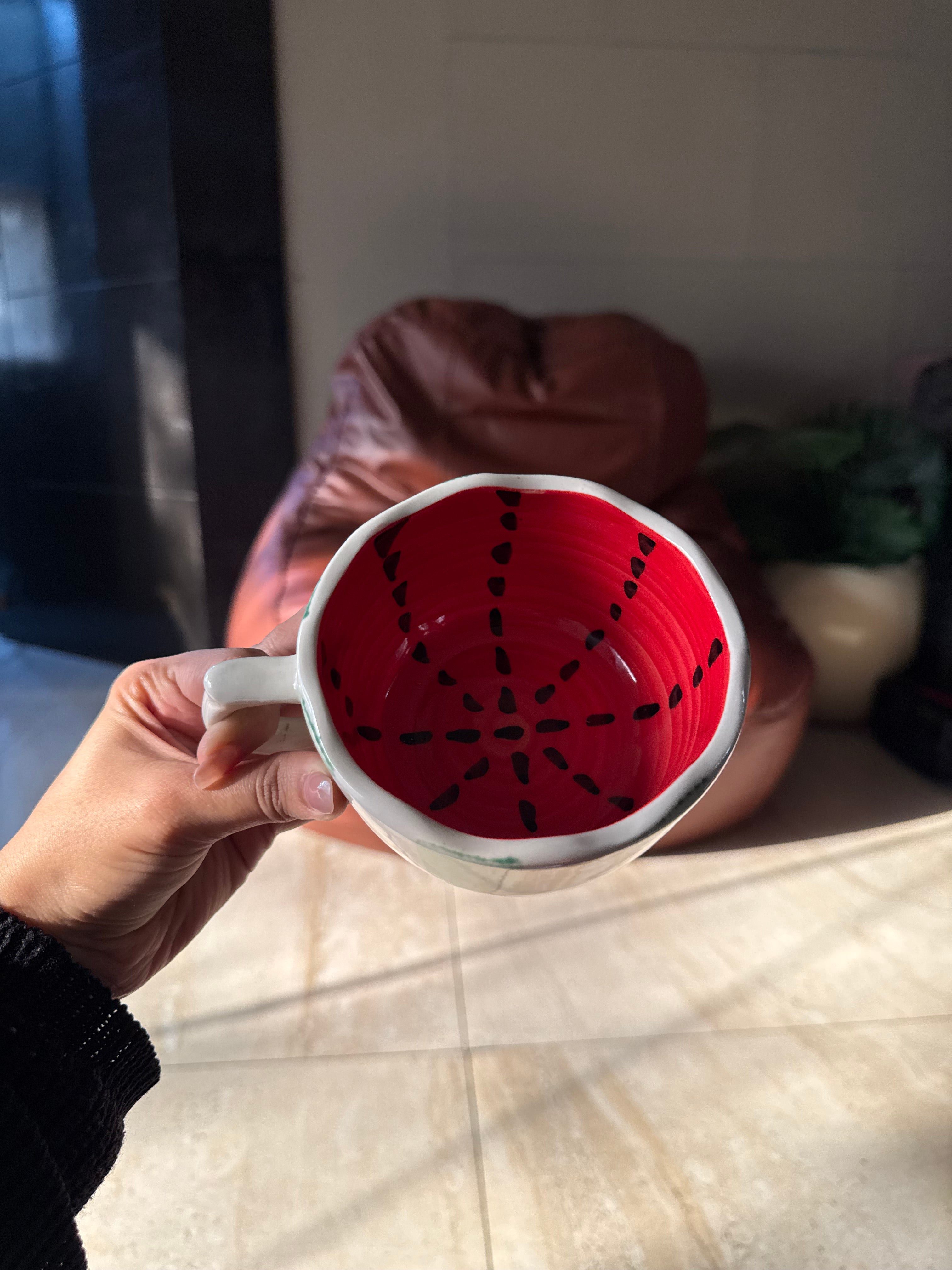 Watermelon inside soup bowl