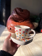 Colourful Hearts Mug and Saucer