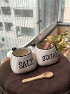 Ceramic Salt & Sugar Jar Set with LID + Spoon