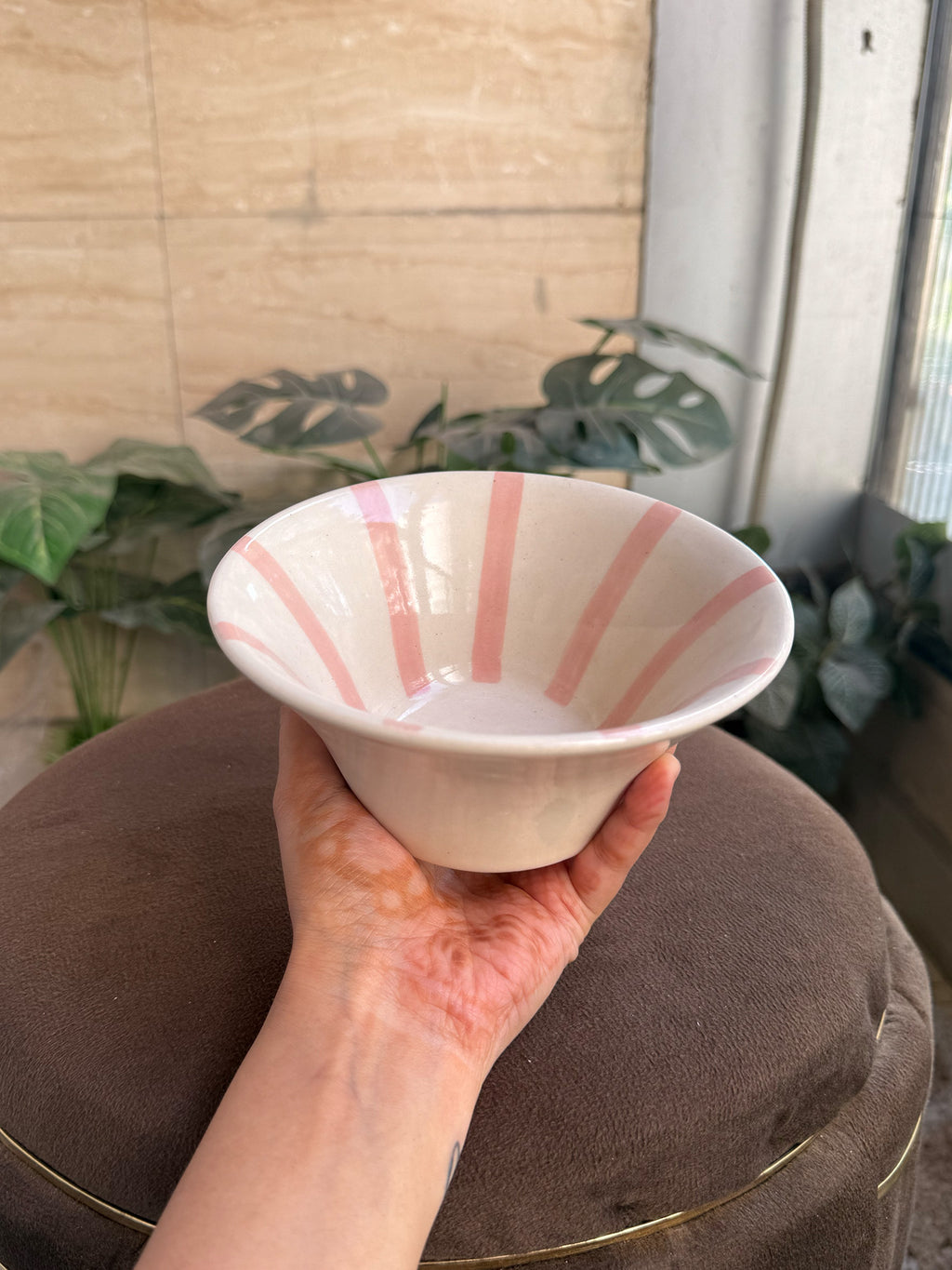 🌸 Flared Blush Stripe Bowl