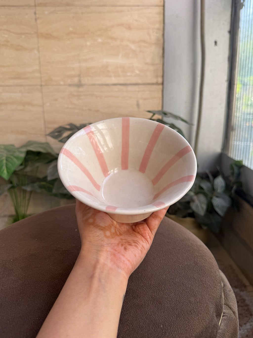 🌸 Flared Blush Stripe Bowl