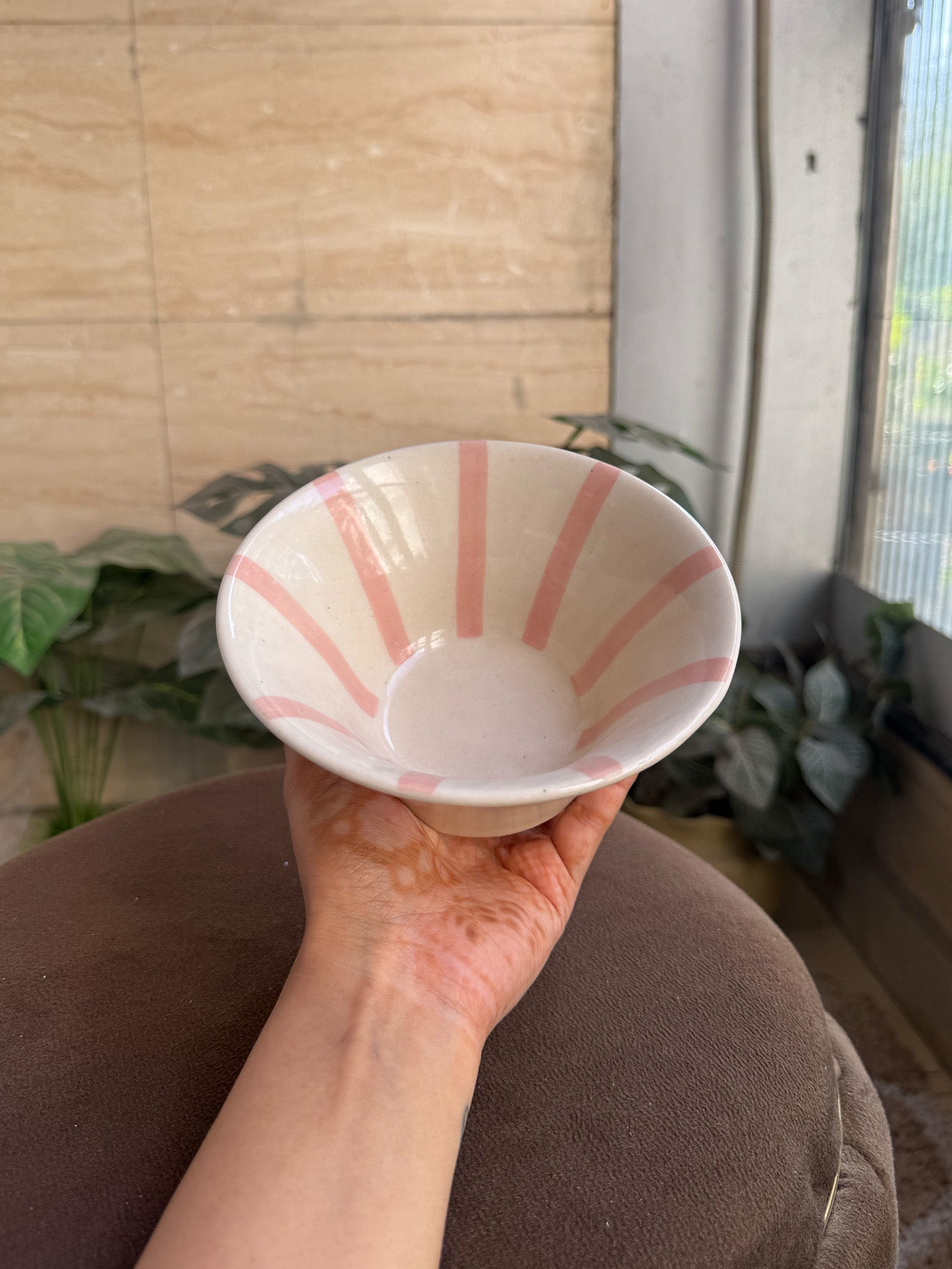 🌸 Flared Blush Stripe Bowl