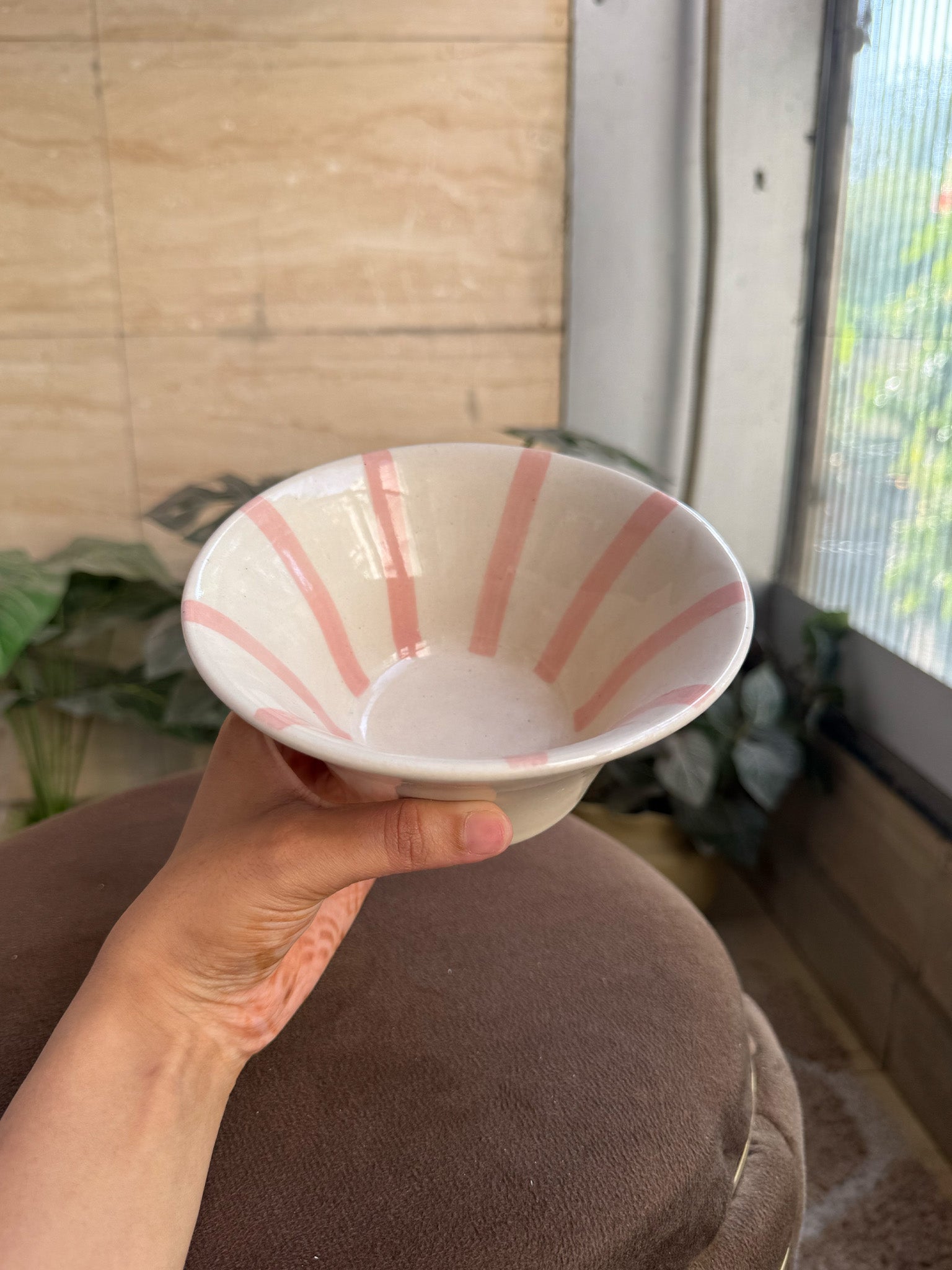 🌸 Flared Blush Stripe Bowl
