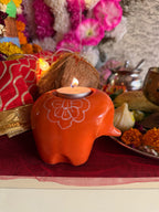 Mittiraa Home Orange Elephant Tealight Holder🪔