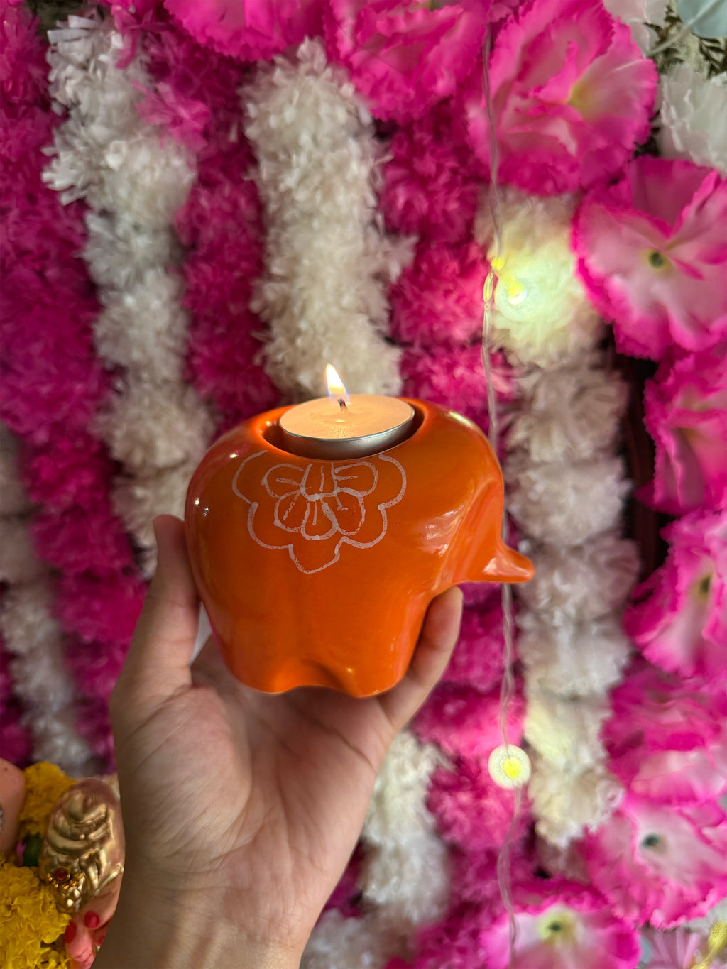 Mittiraa Home Orange Elephant Tealight Holder🪔