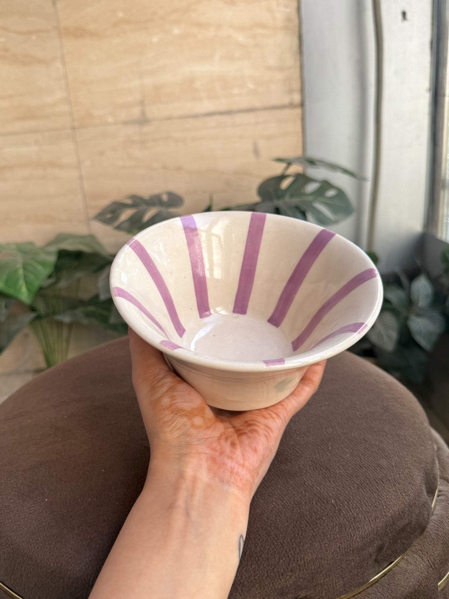 💜 Flared Lavender Stripe Bowl