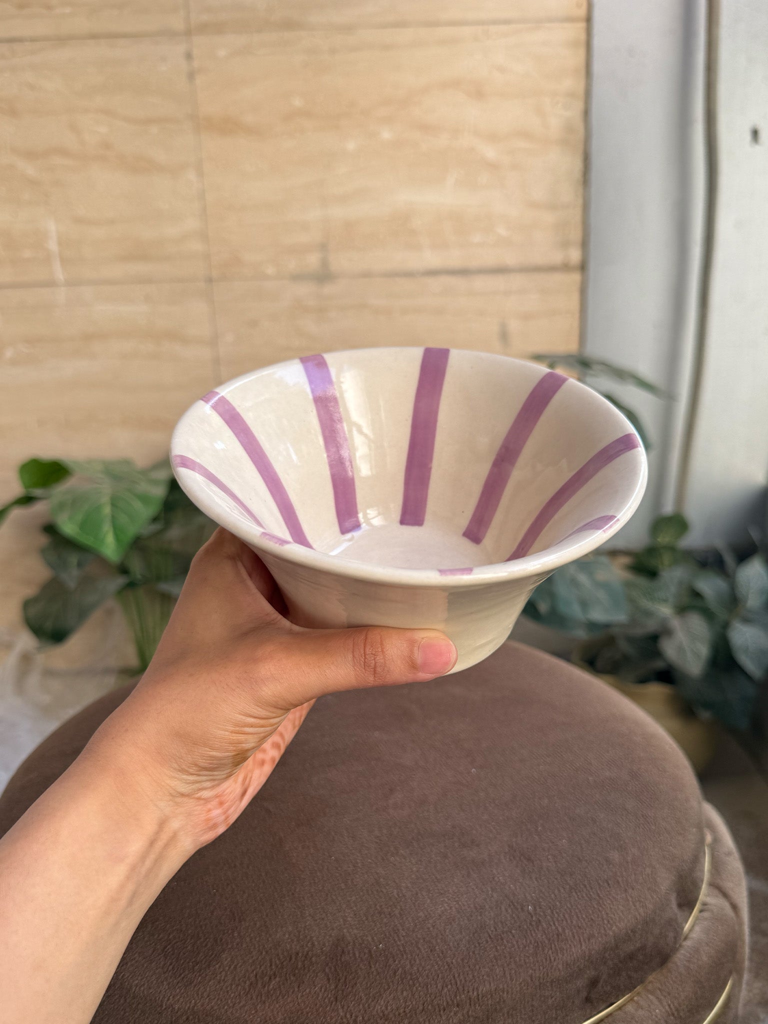 💜 Flared Lavender Stripe Bowl