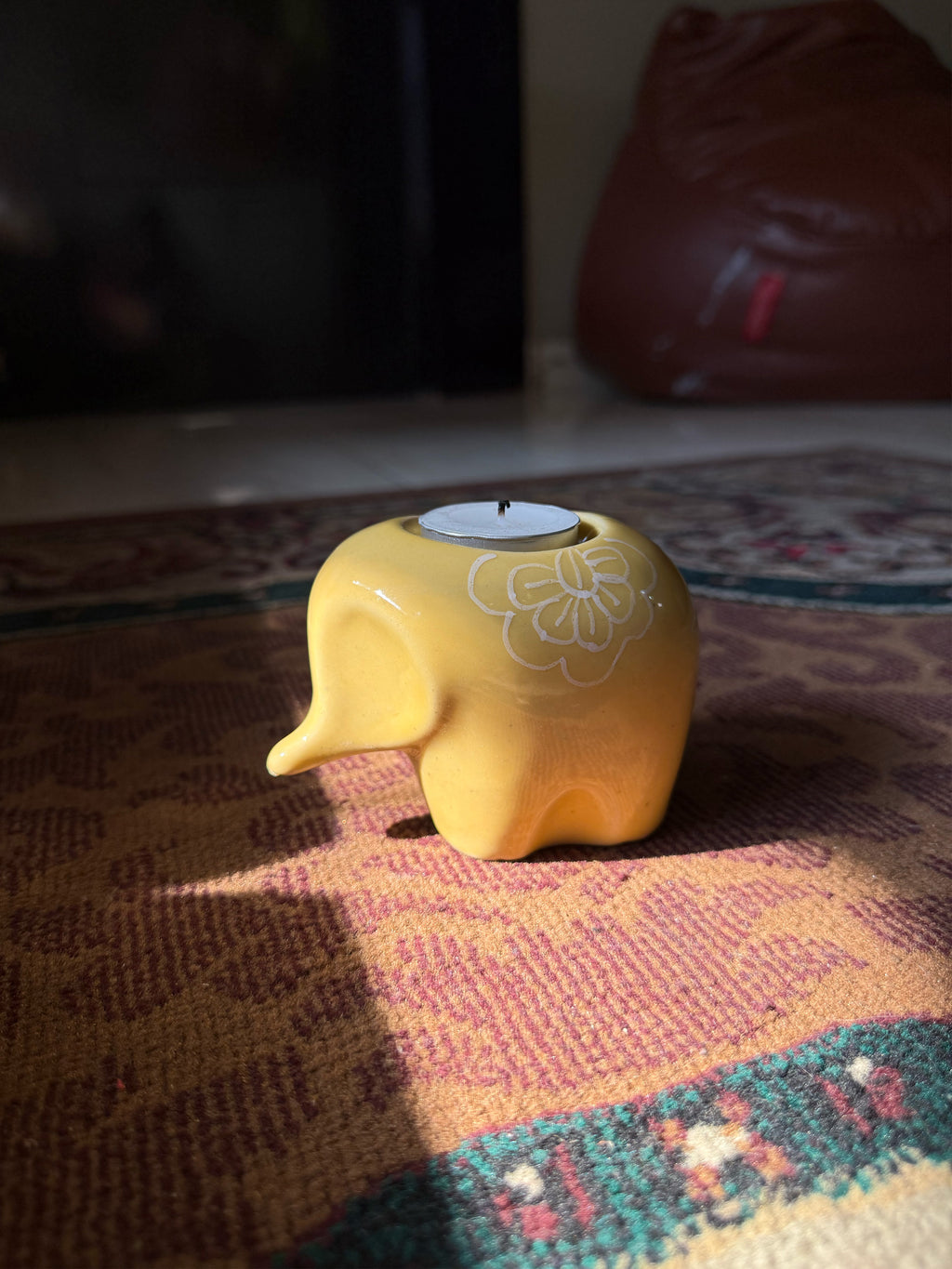 Mittiraa Home Yellow Elephant Tealight Holder