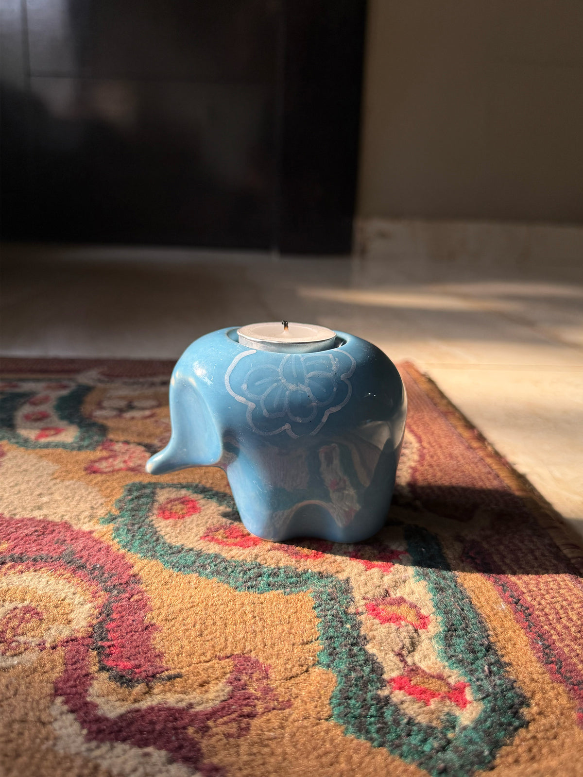 Mittiraa Home Blue Elephant Tealight Holder 🪔