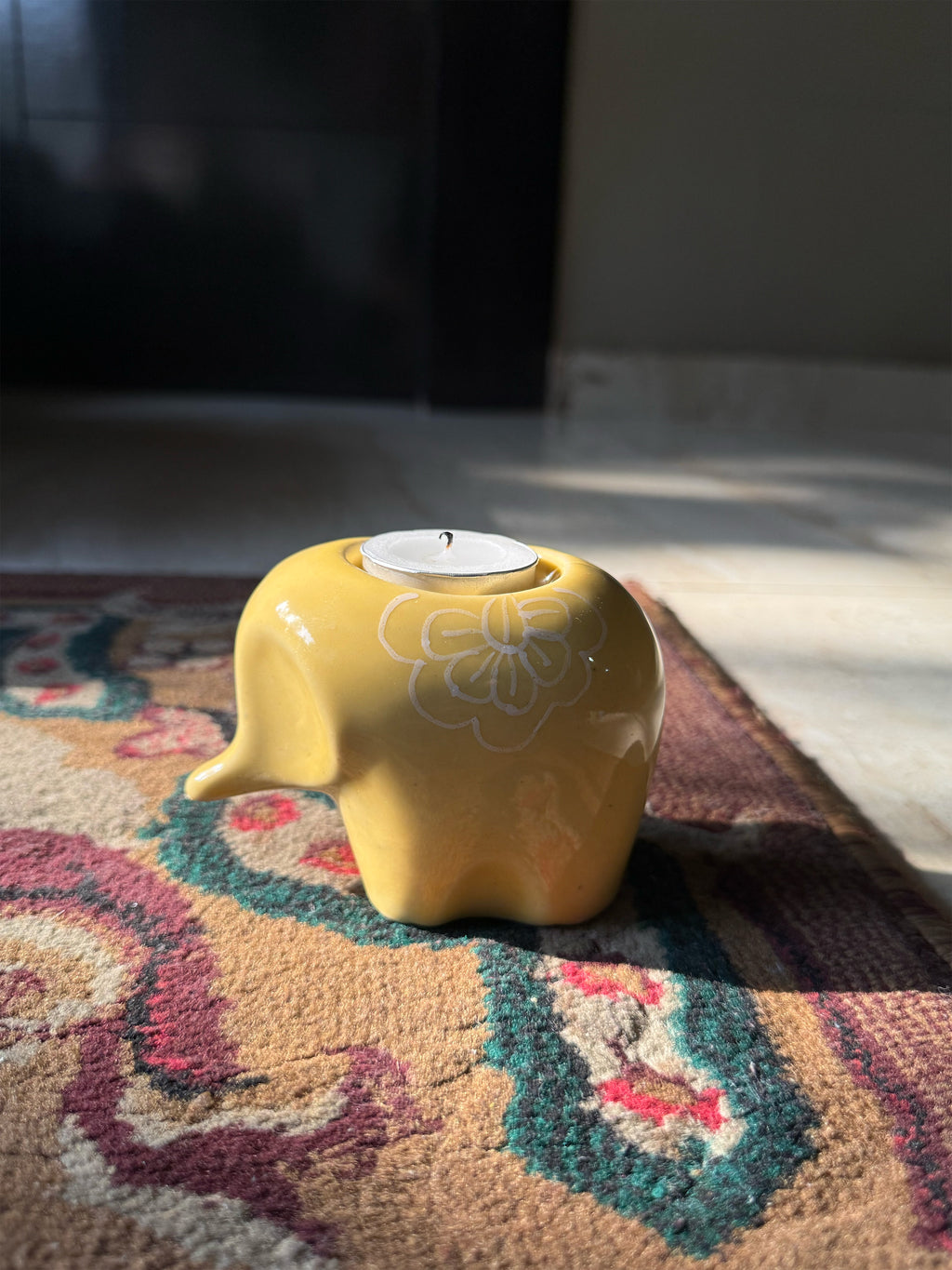 Mittiraa Home Yellow Elephant Tealight Holder