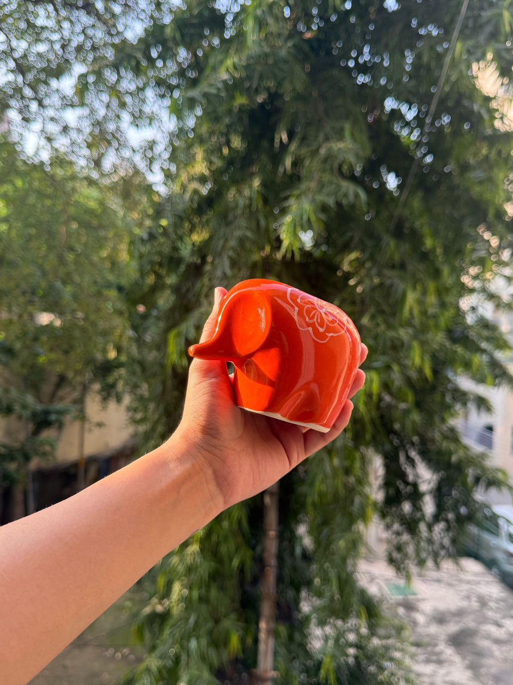 Mittiraa Home Orange Elephant Tealight Holder🪔