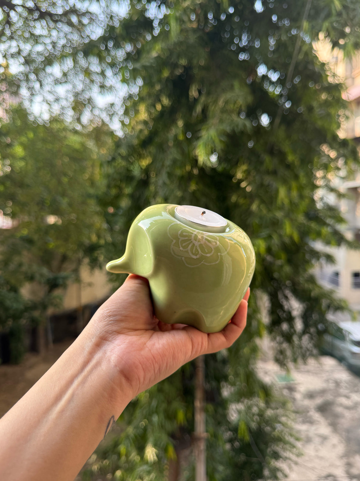 Mittiraa Home Mint Green Elephant Tealight Holder