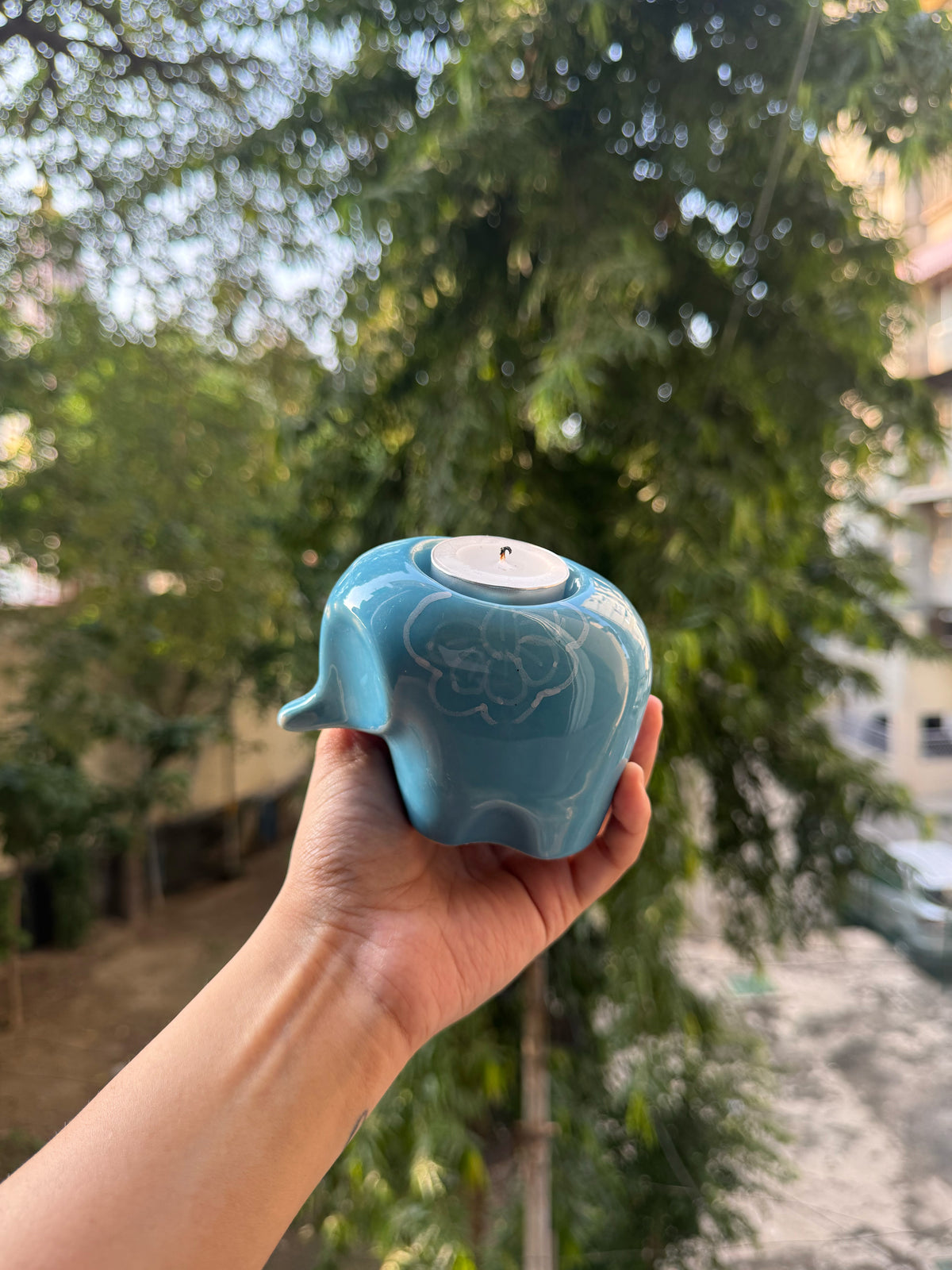 Mittiraa Home Blue Elephant Tealight Holder 🪔