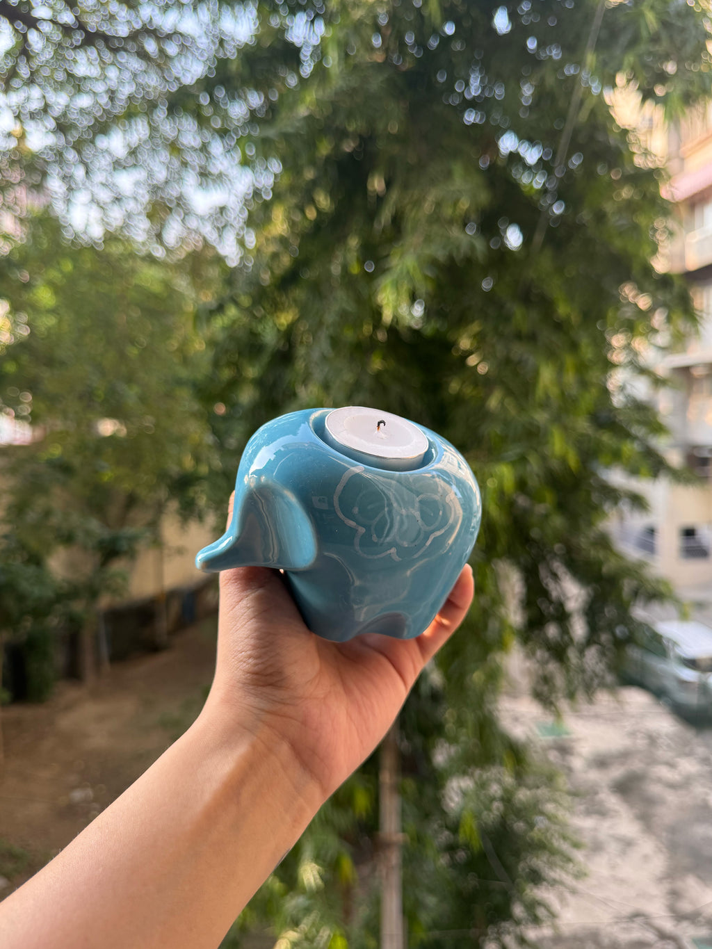 Mittiraa Home Blue Elephant Tealight Holder 🪔