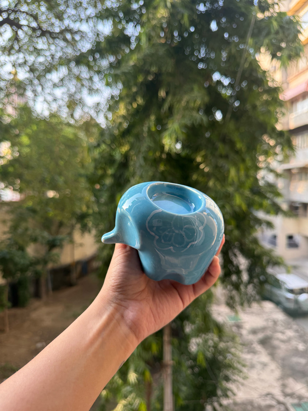 Mittiraa Home Blue Elephant Tealight Holder 🪔