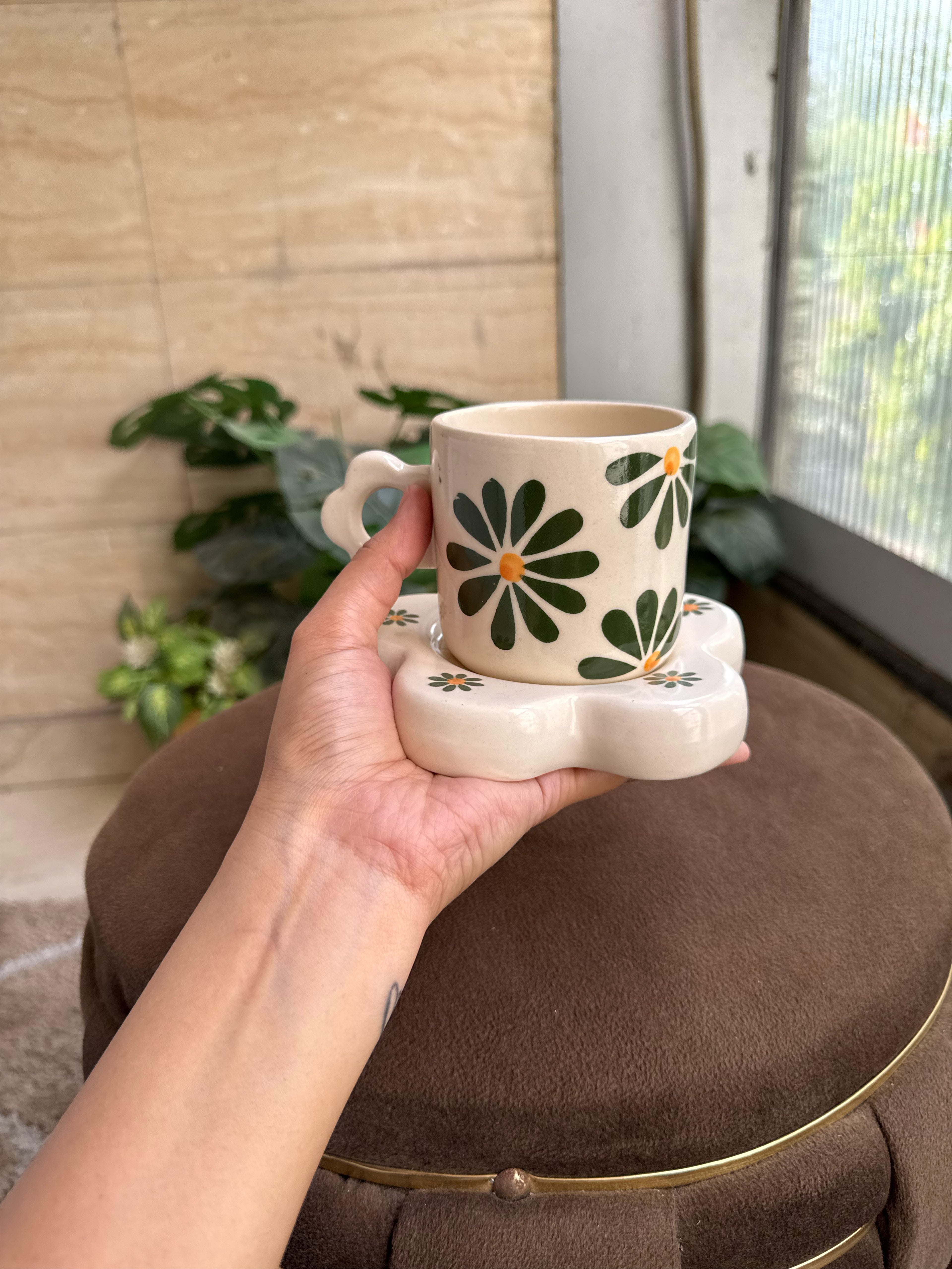 Green Flower Mug and Saucer
