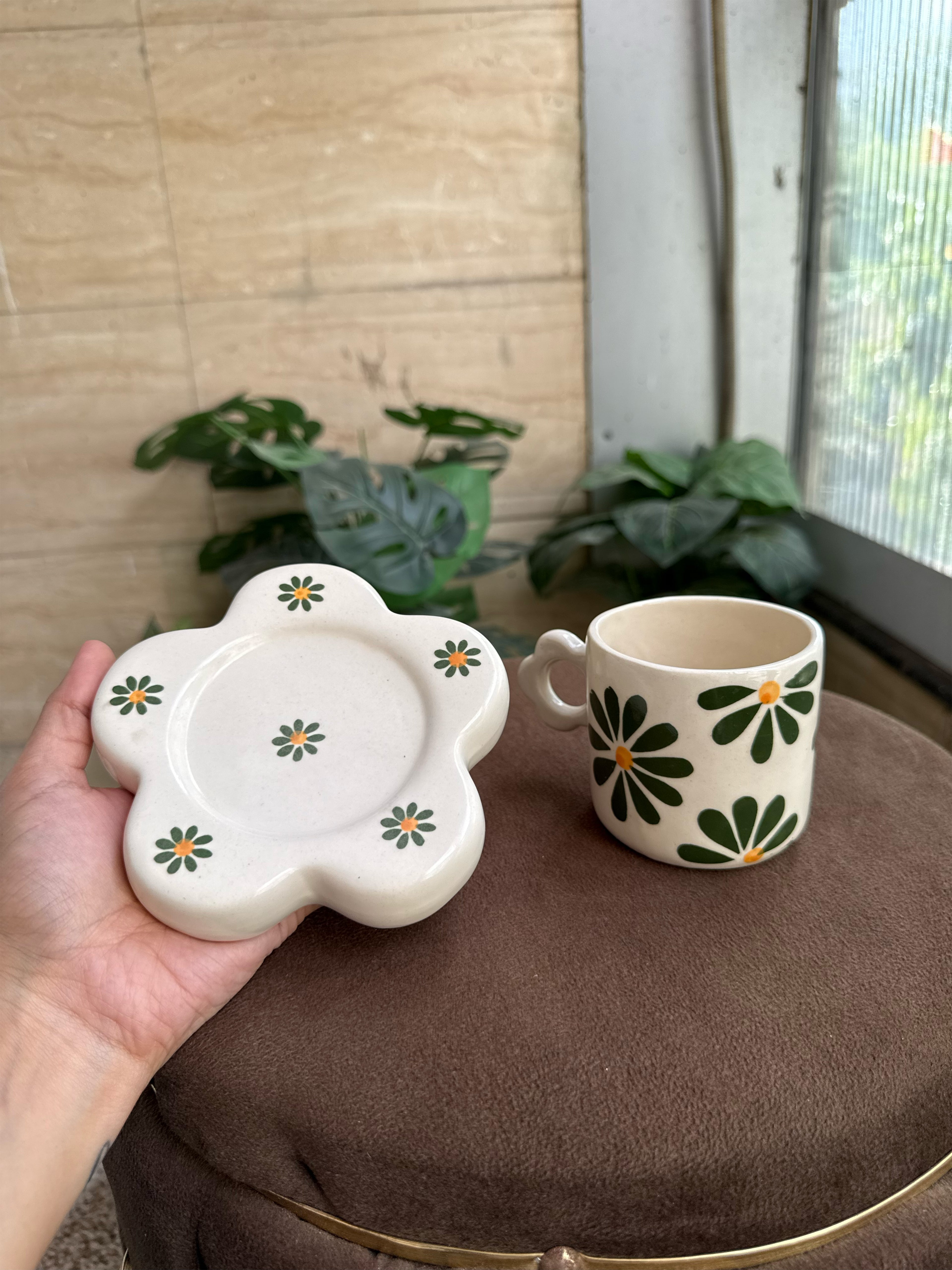 Green Flower Mug and Saucer