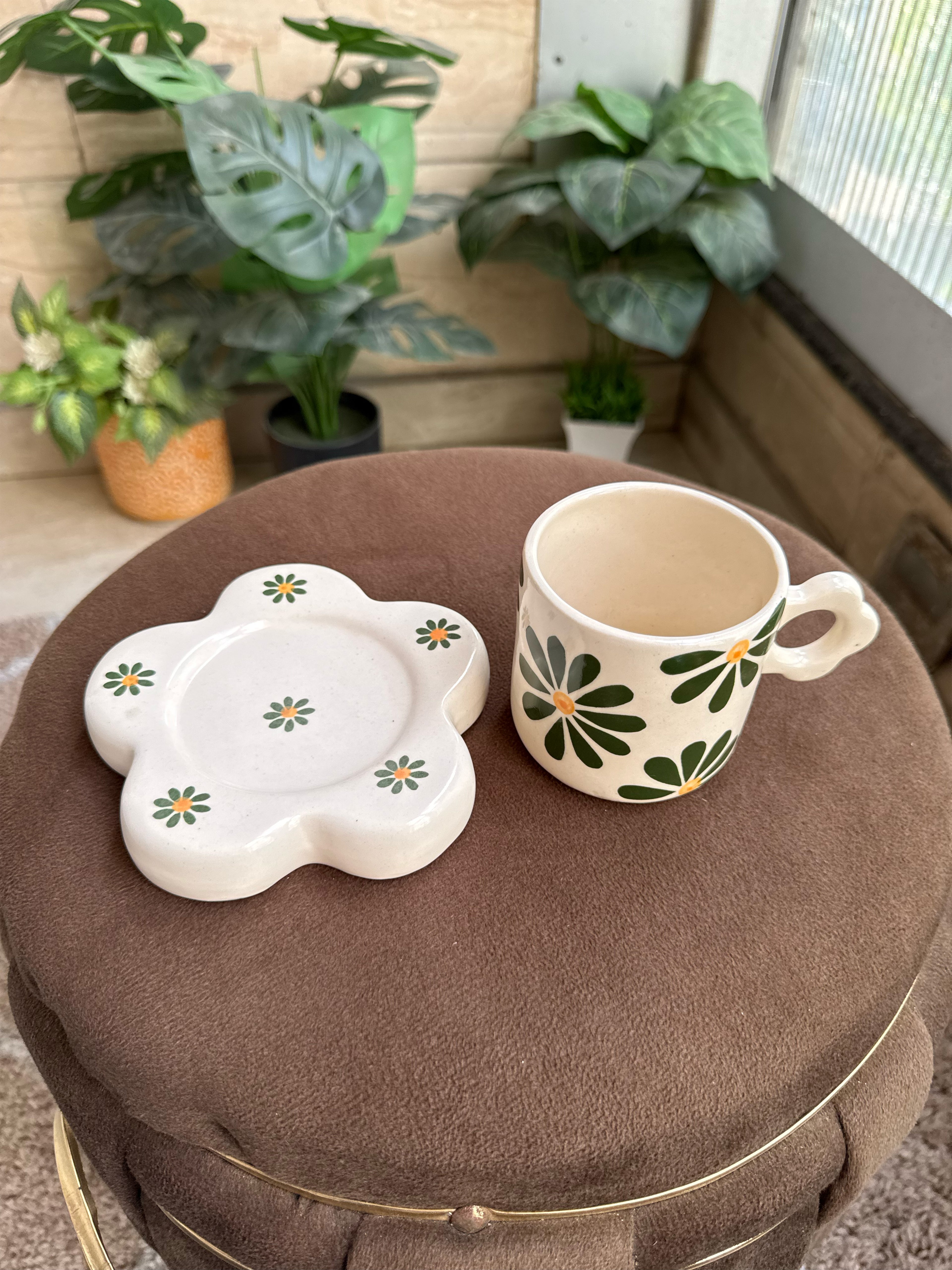 Green Flower Mug and Saucer