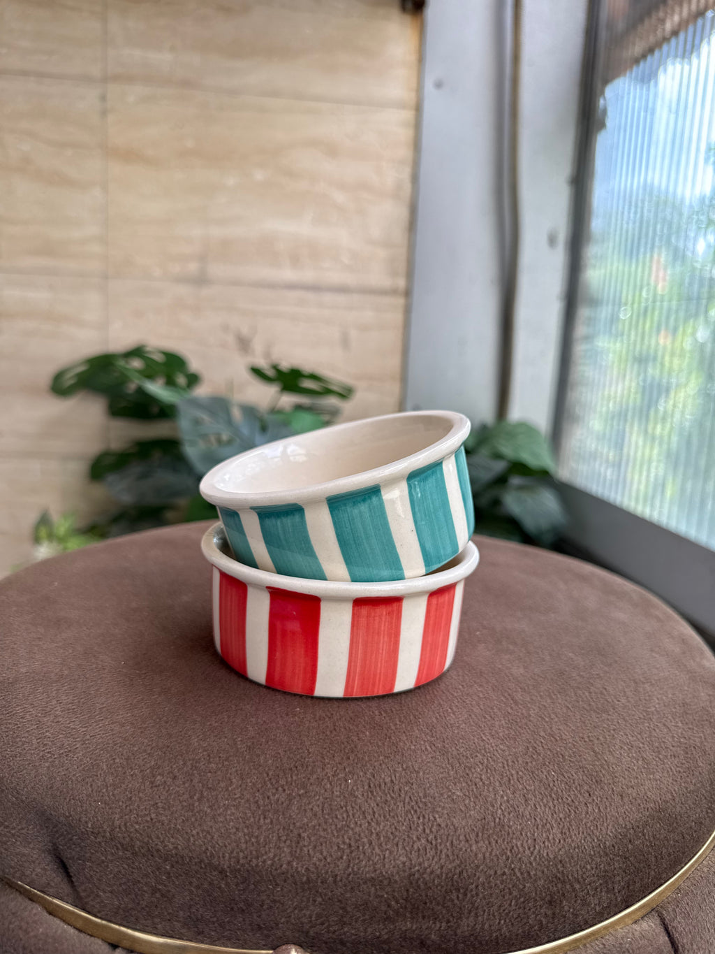 Ceramic Ramekin Bowls – Handpainted Stripe Collection (Set of 3)