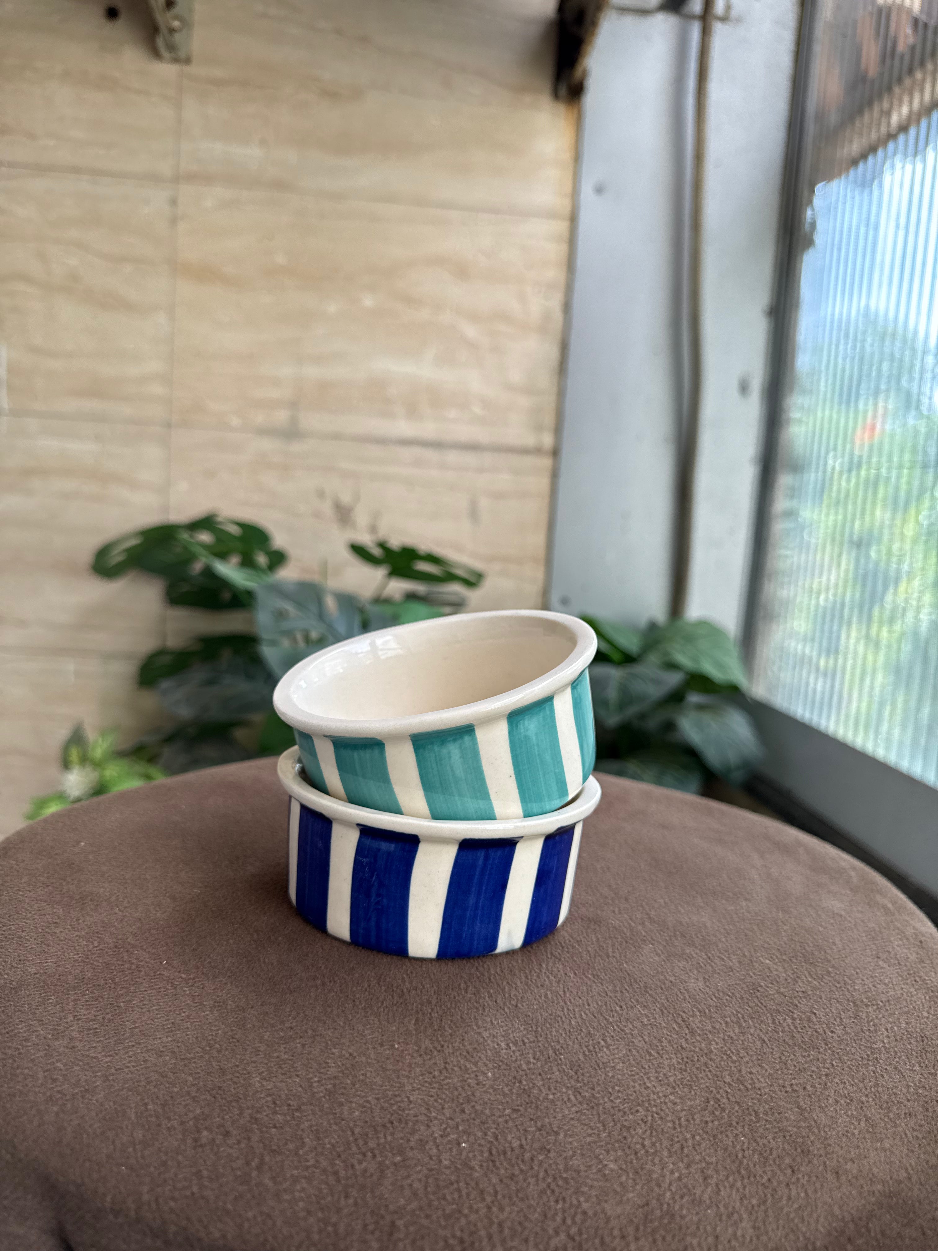 Ceramic Ramekin Bowls – Handpainted Stripe Collection (Set of 3)