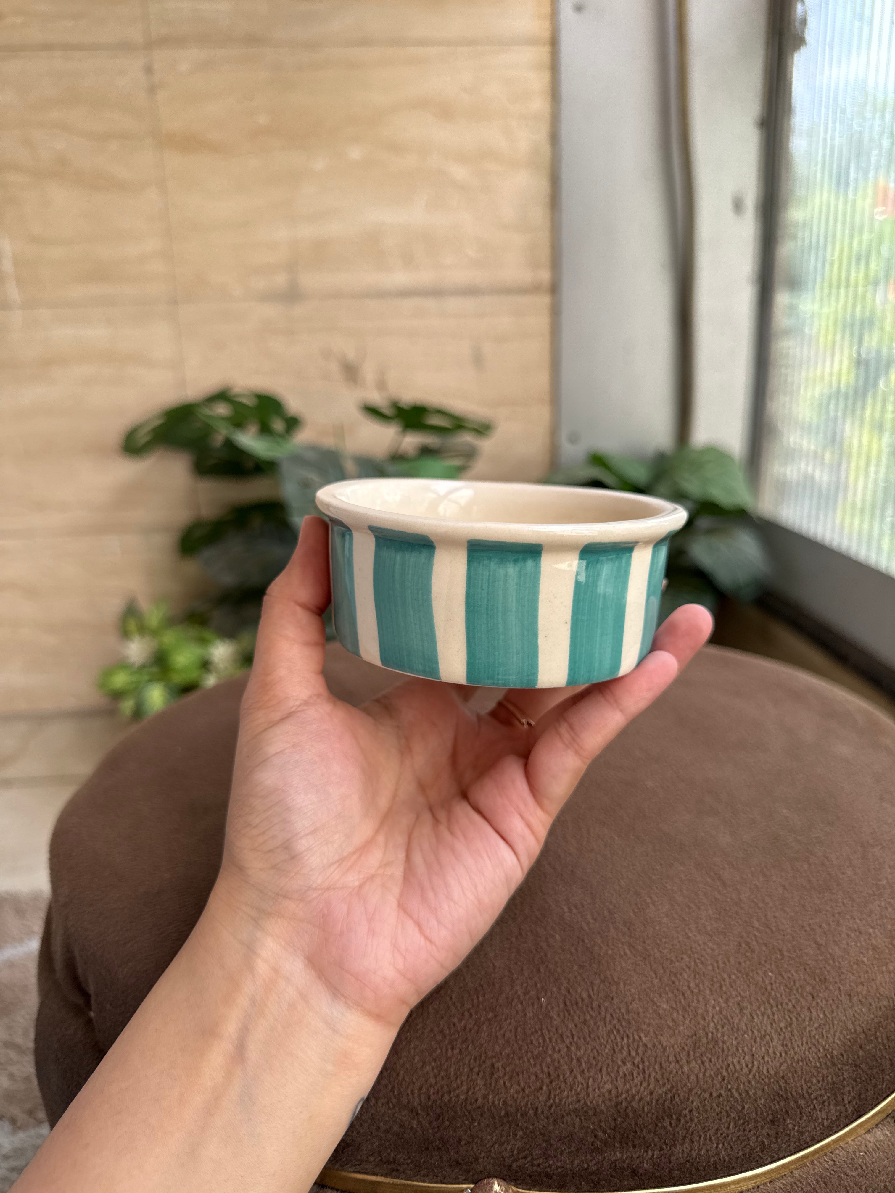 🌿 Teal Green Stripe Dessert Bowl