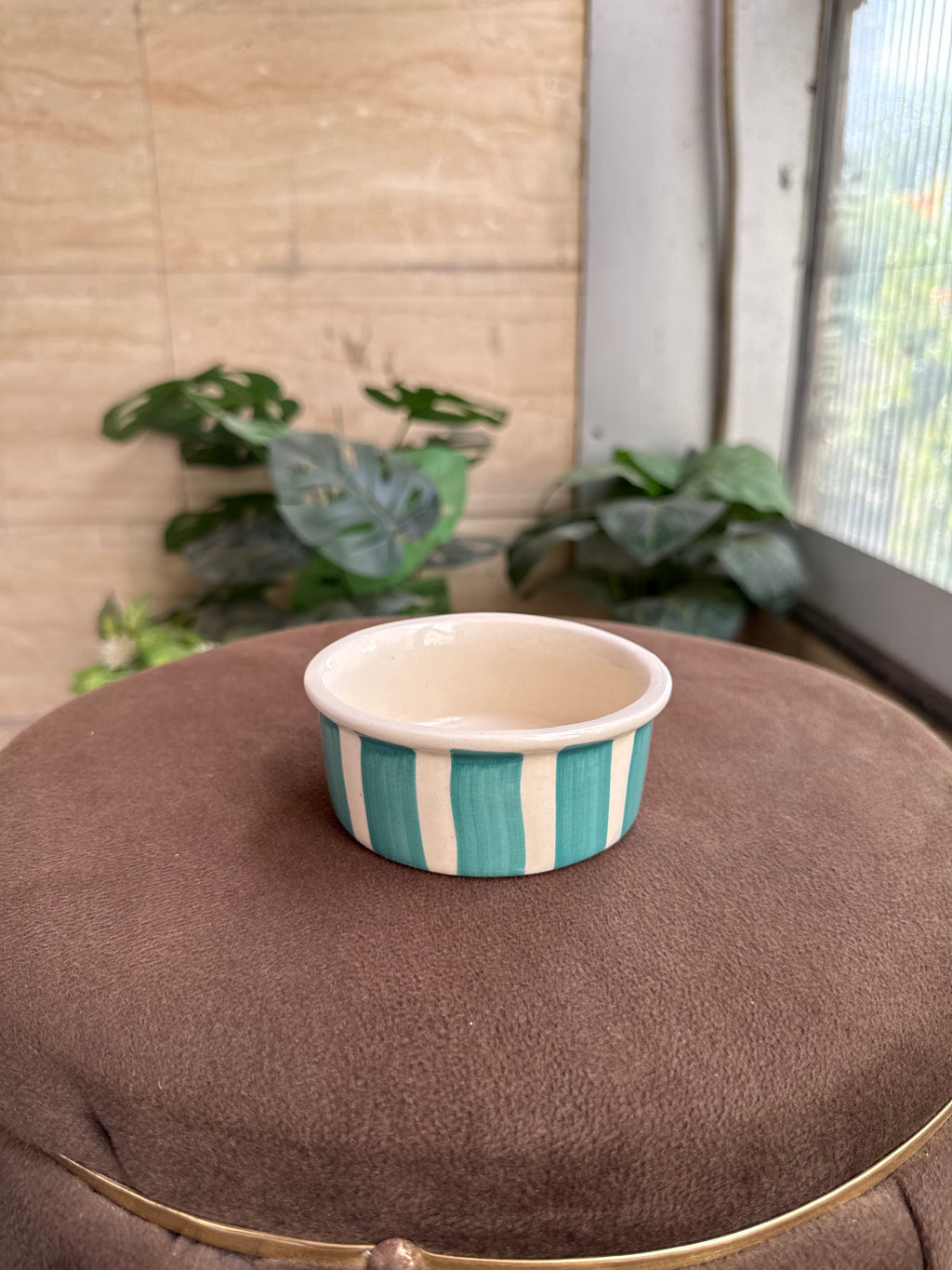 🌿 Teal Green Stripe Dessert Bowl