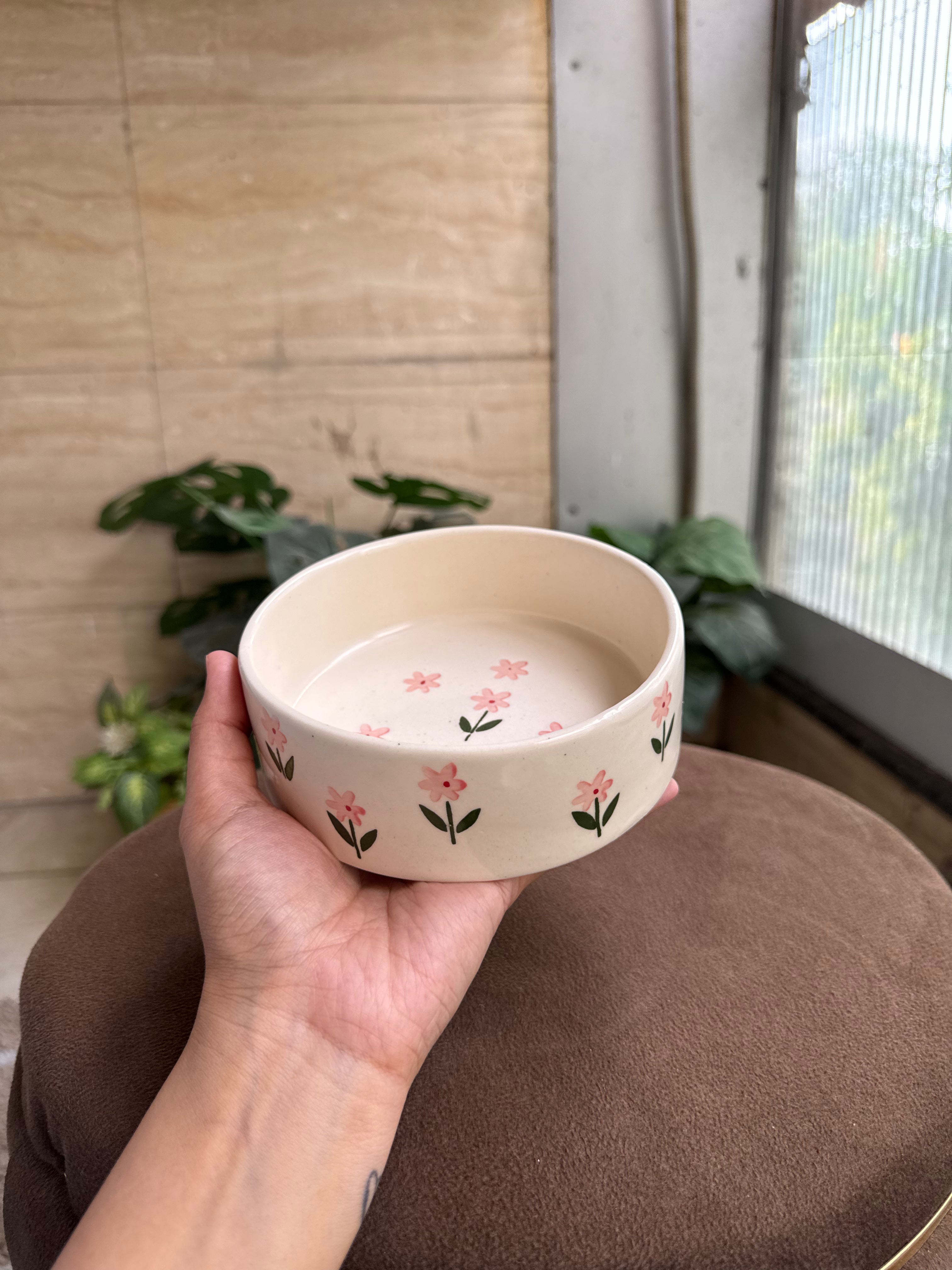 Pink Flower Breakfast Bowl | For Snacks, Noodles, Breakfast