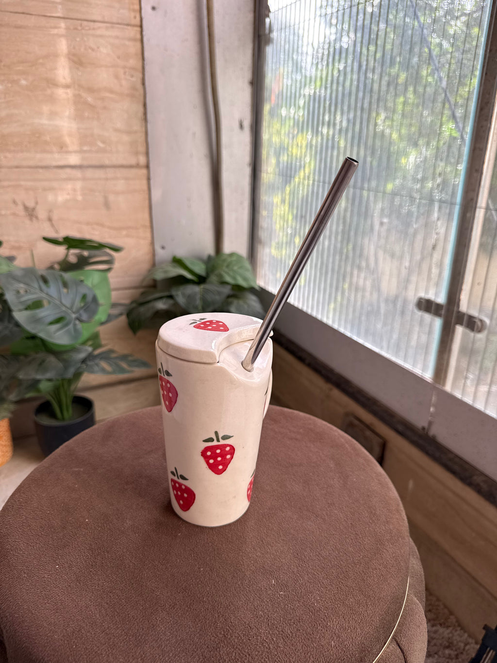 🍓 Strawberry Sipper Cup | Wid Lid + Steel Straw