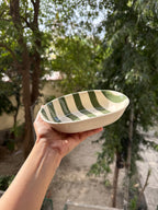 🌿 Olive Stripe Oval Bowl
