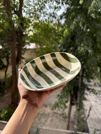 🌿 Olive Stripe Oval Bowl