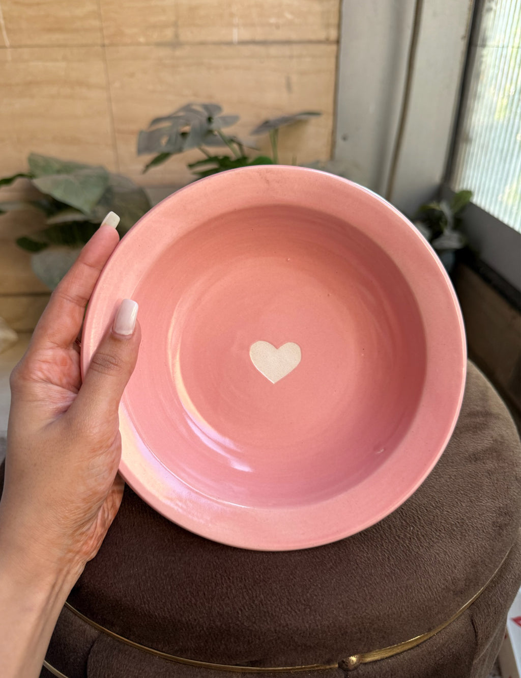 Pink Pasta Plate with White Heart