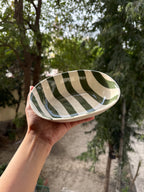 🌿 Olive Stripe Oval Bowl