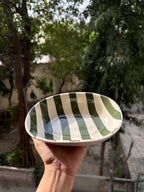🌿 Olive Stripe Oval Bowl