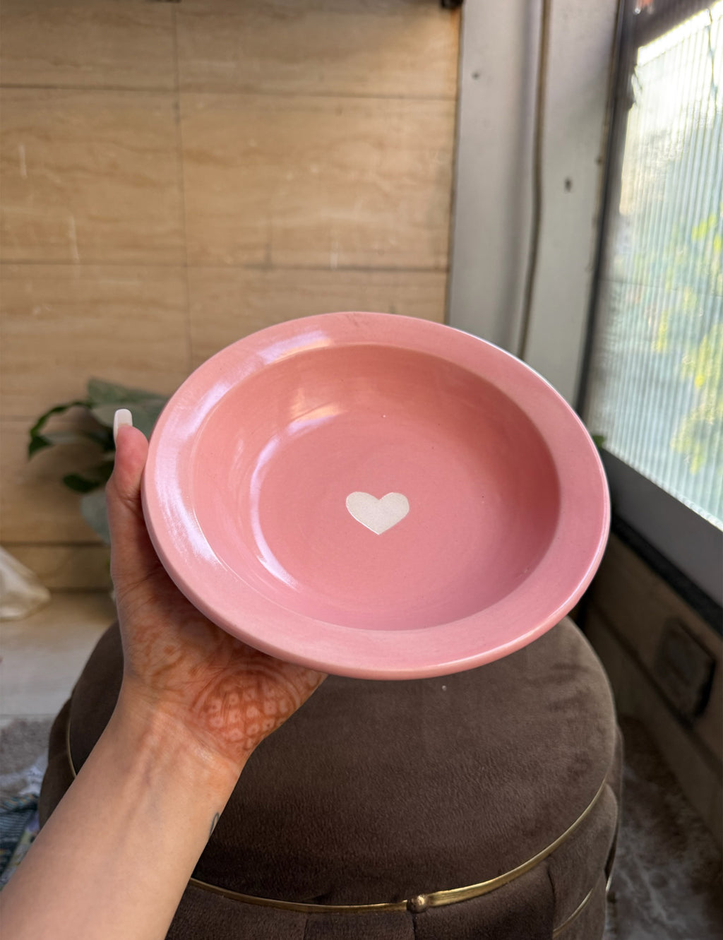 Pink Pasta Plate with White Heart